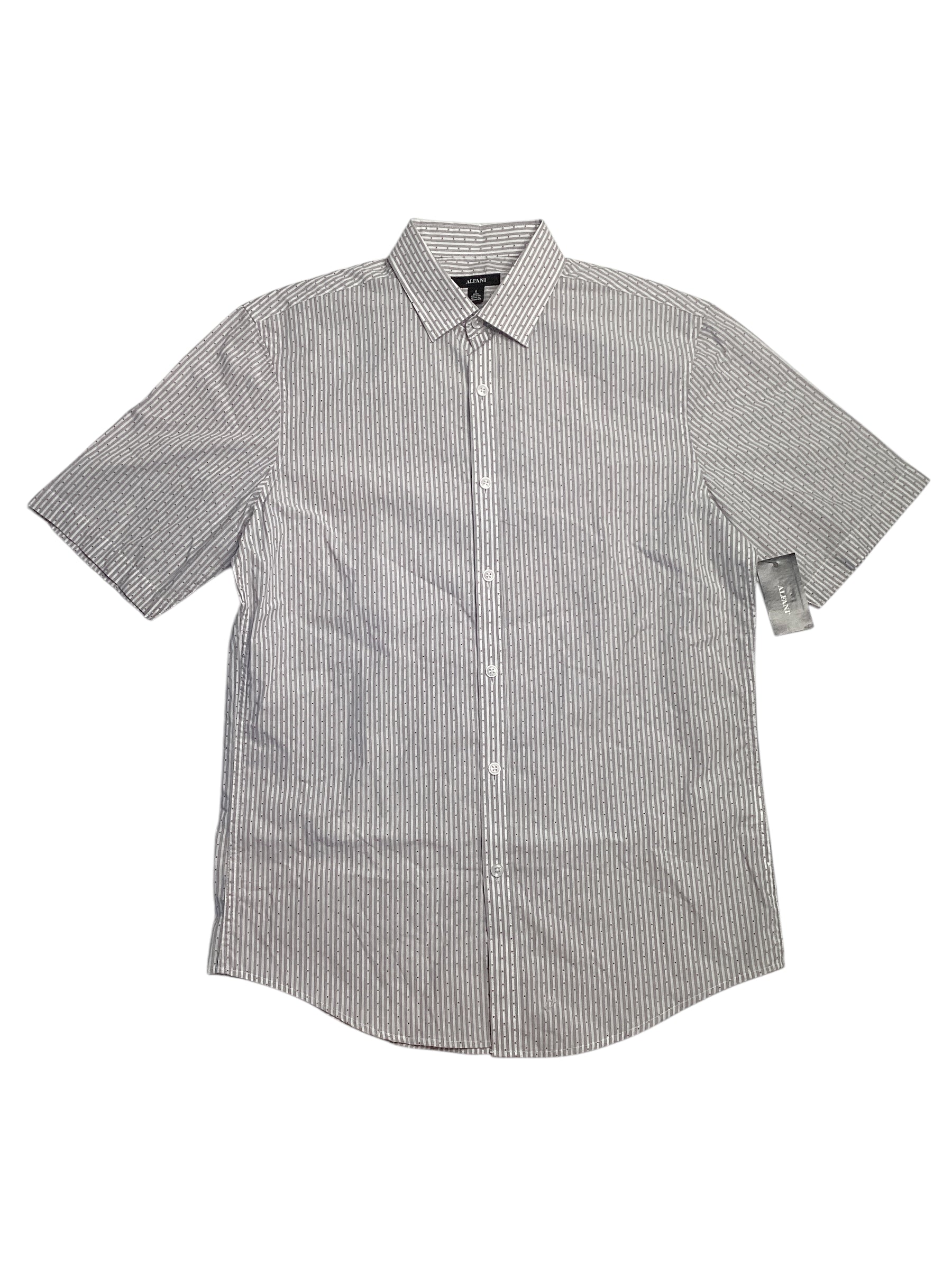 Alfani Mens Regular fit Short Sleeve Button-Up Shirt Small White Striped