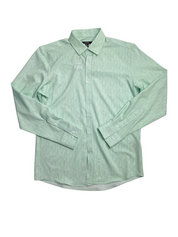 Alfani Mens Regular fit Long Sleeve Button-Up Shirt Small Green Striped Stretch