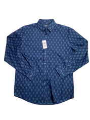 Alfani Men's Regular Fit Diamond Print Button Up Dress Shirt Blue Medium