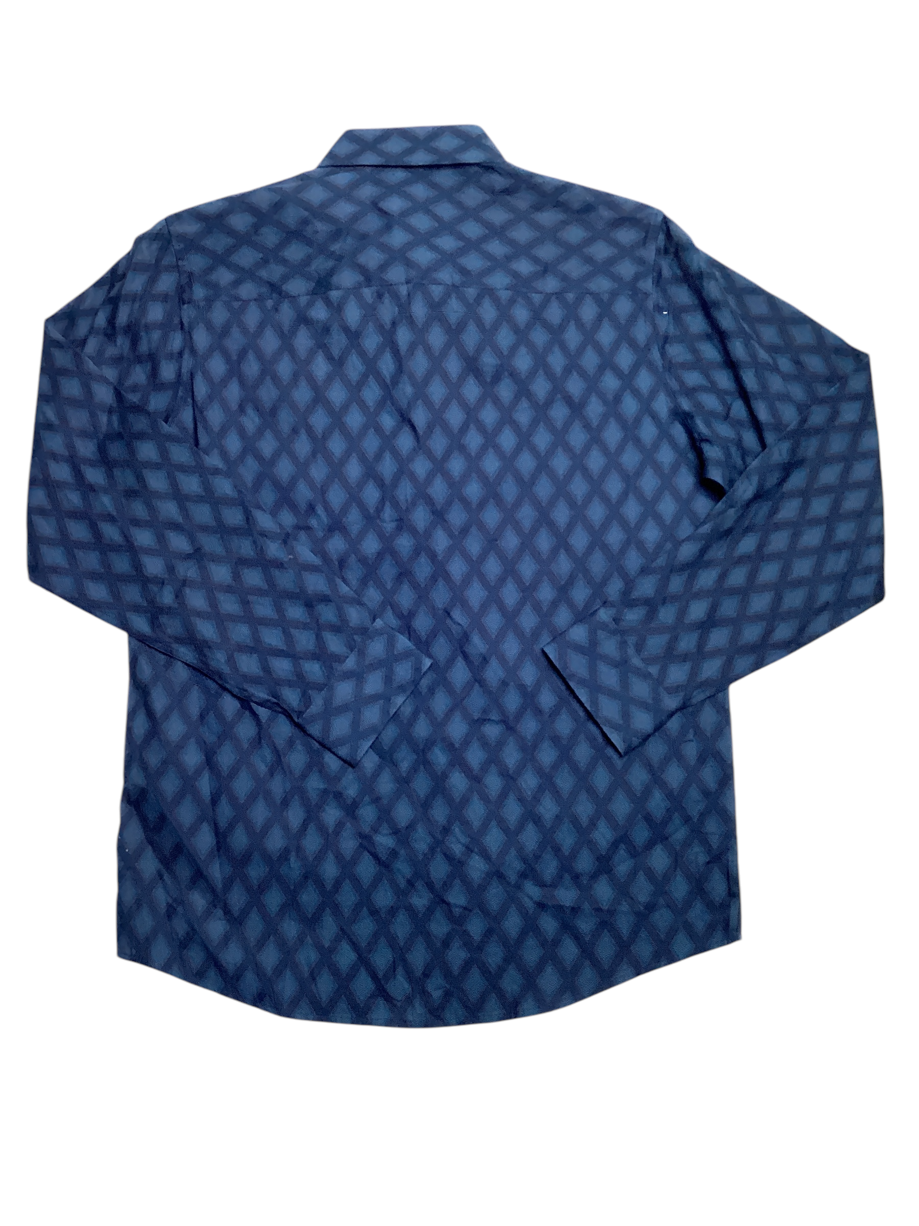 Alfani Men's Regular Fit Diamond Print Button Up Dress Shirt Blue Medium