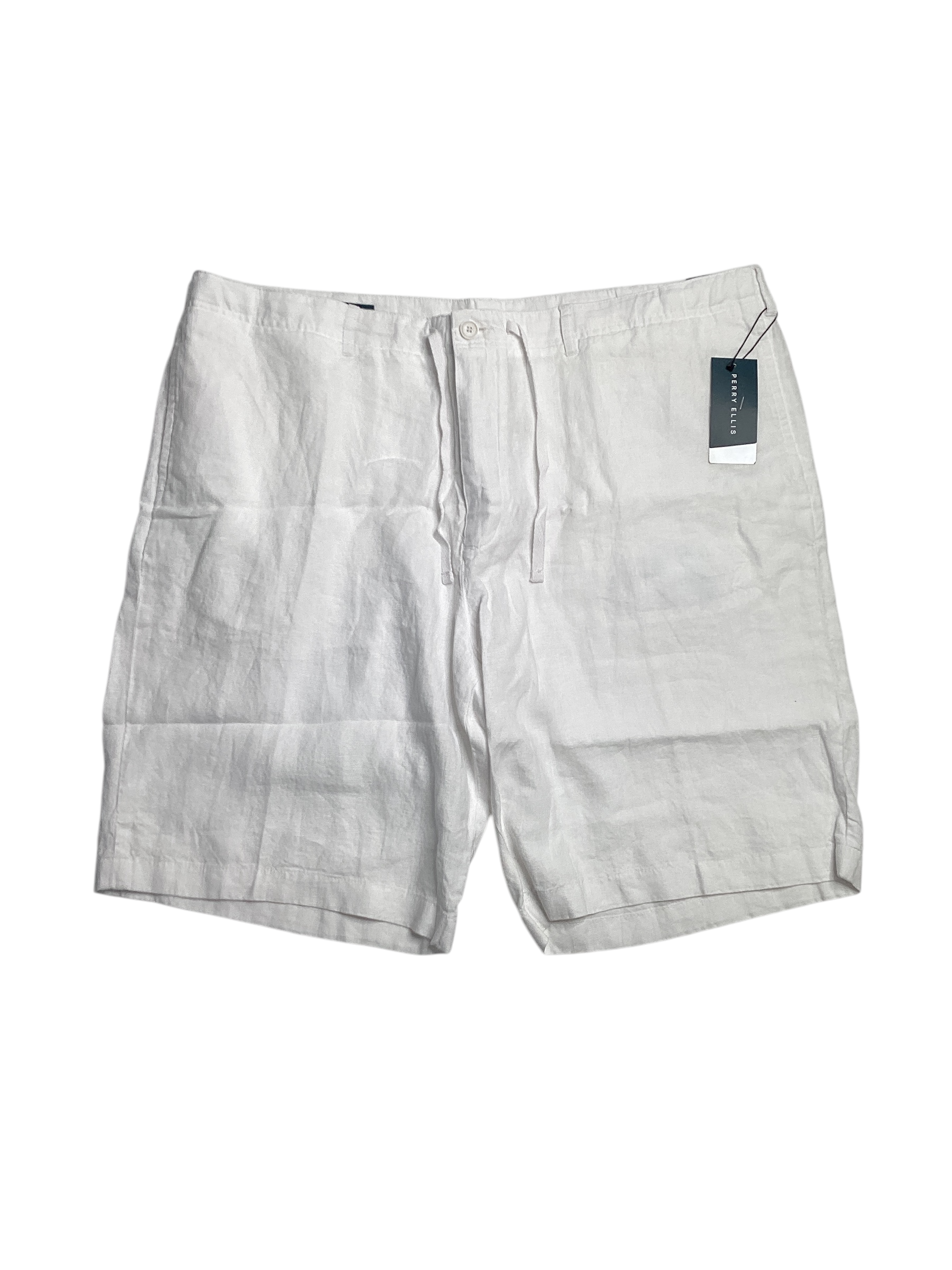 Perry Ellis Mens Regular Fit Linen Blend Drawstring Shorts White 36