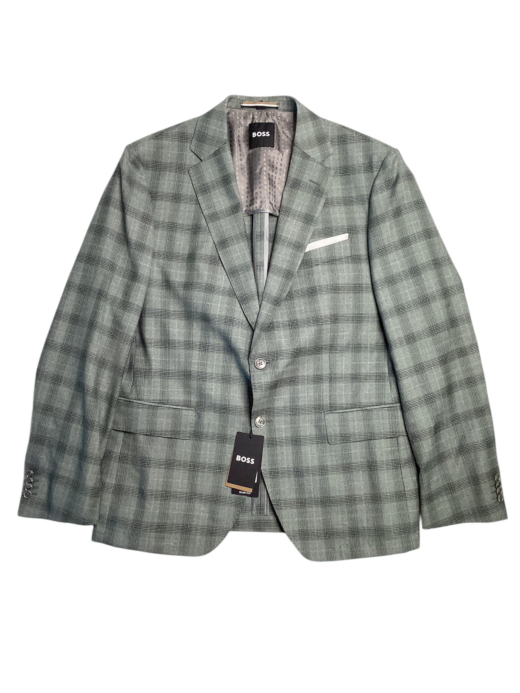 HUGO BOSS Mens Hutson Plaid Slim Fit Sport Coat Blazer 38R Green