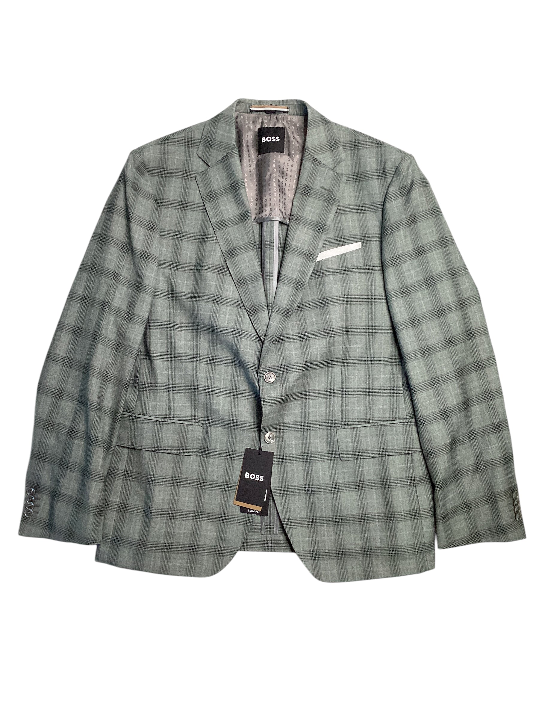 HUGO BOSS Mens Hutson Plaid Slim Fit Sport Coat Blazer 46R Green