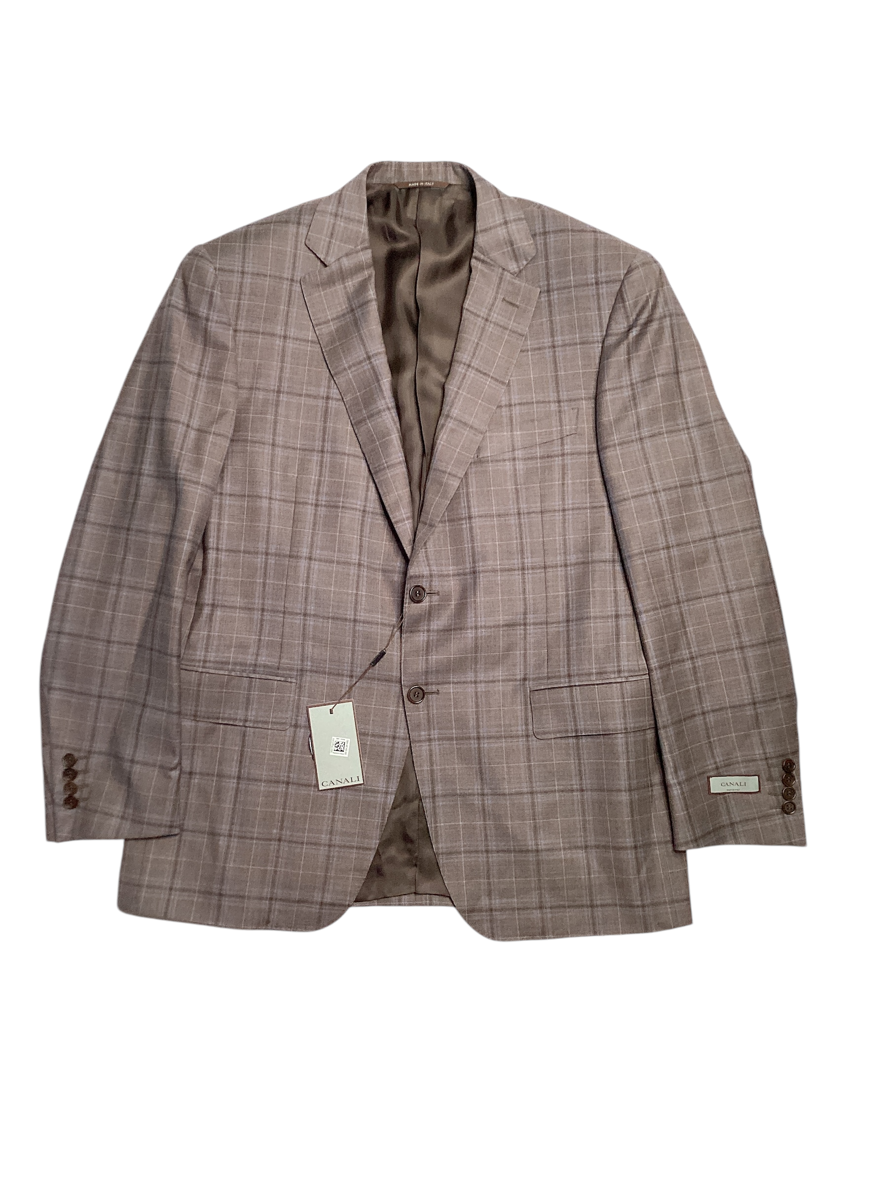 Canali Mens Siena Italian Sport Coat Blazer EU 58R US 48R Brown Blue Plaid Wool