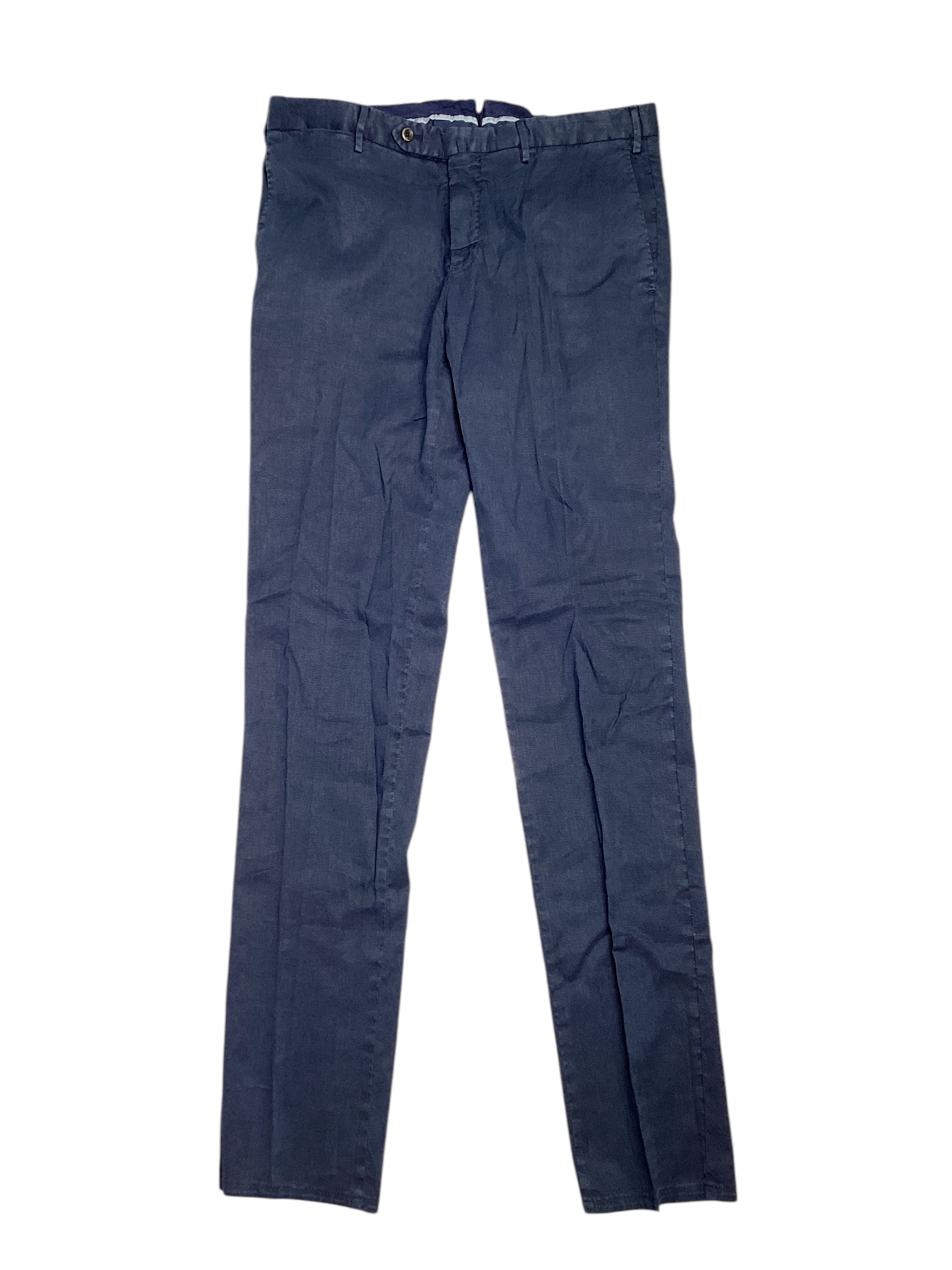 PT Torino Délavé Linen Cotton Garment Dyed Slim Fit Pants EU 54 US 38 Navy Blue