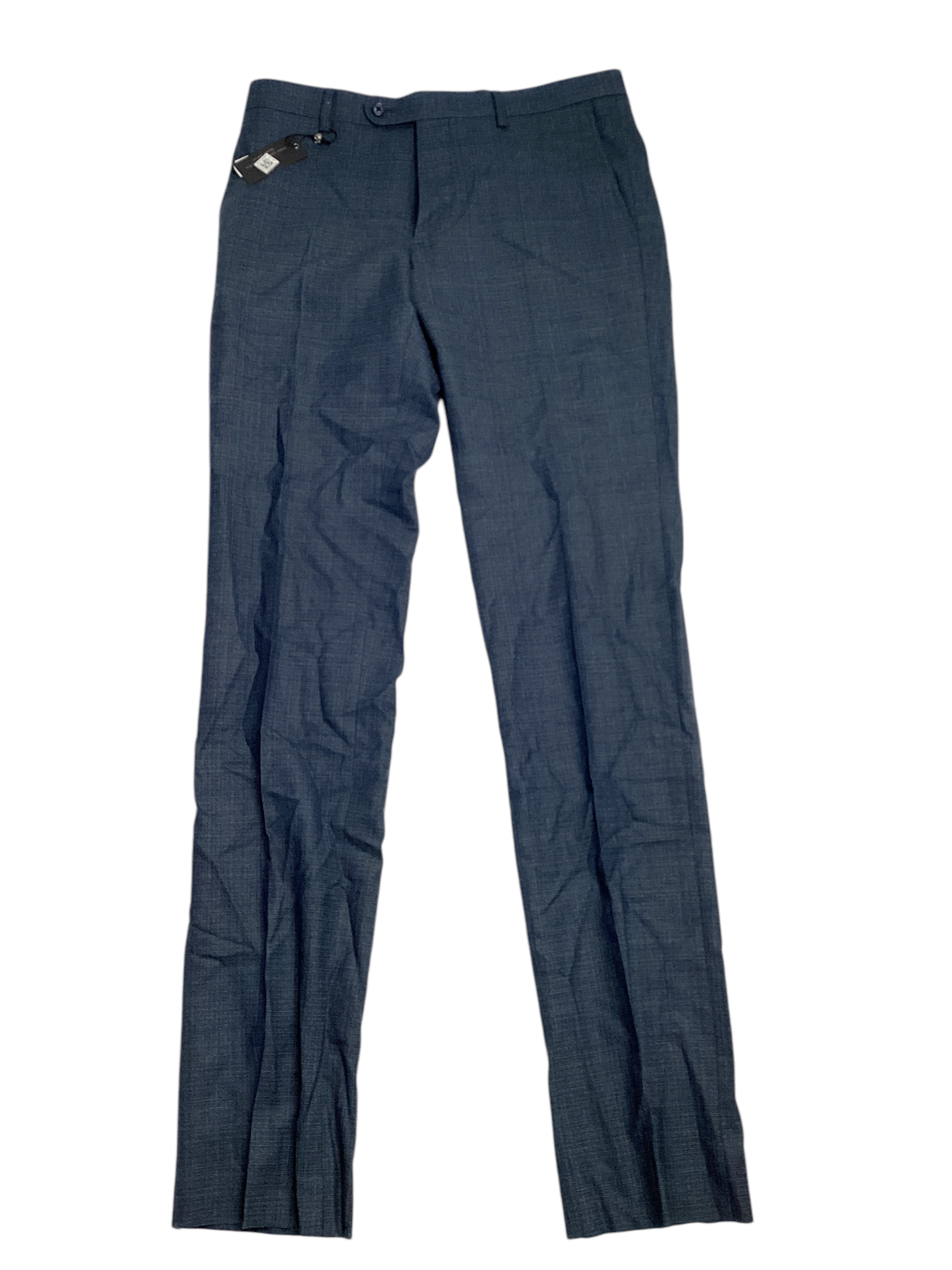 John Varvatos Mens Slim Fit Dress Pants Size 32 Navy Blue Plaid Wool