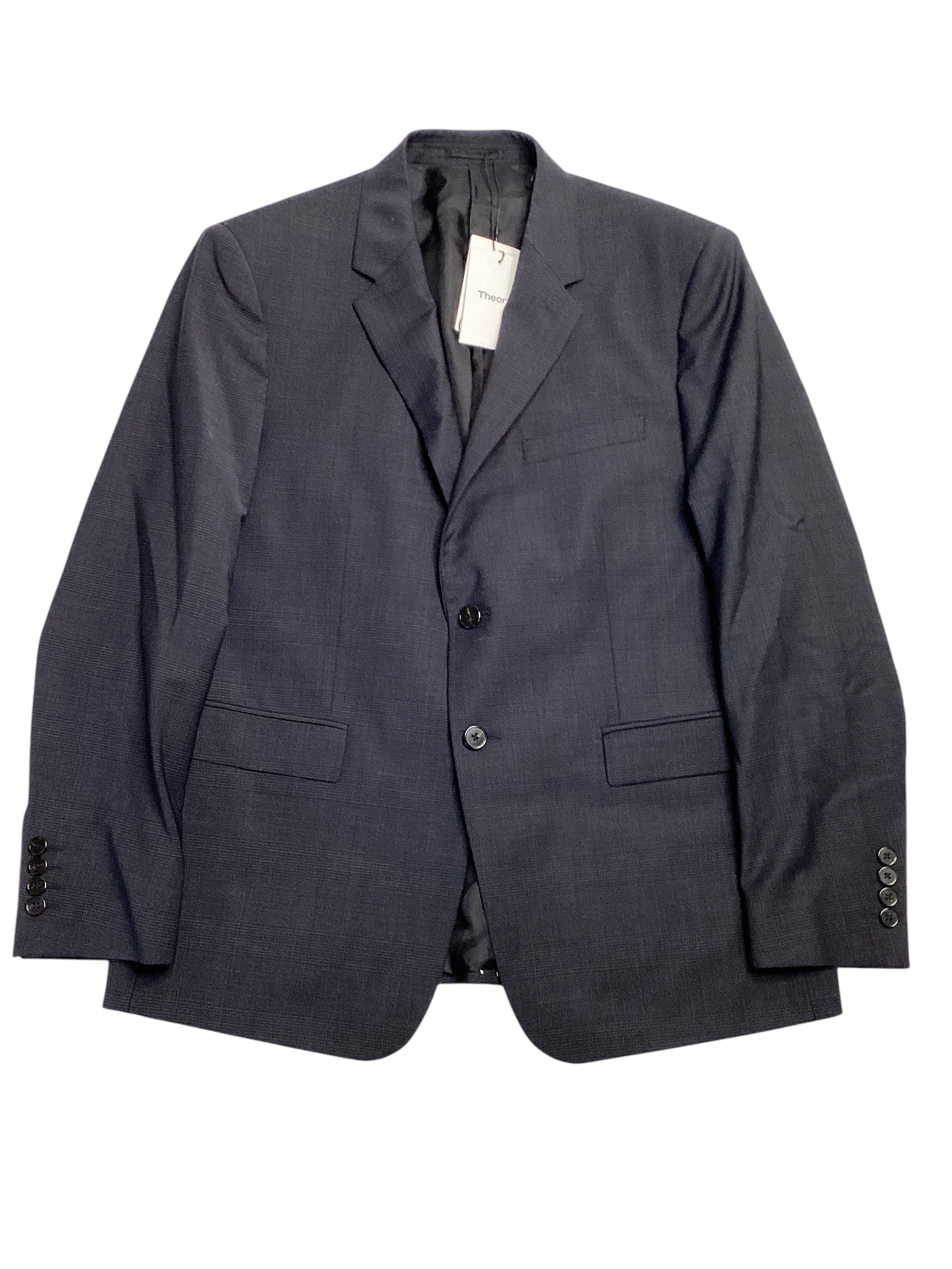 Theory Chambers Tonal Plaid Slim Fit Suit Jacket Size 42S Navy Blue Sport Coat