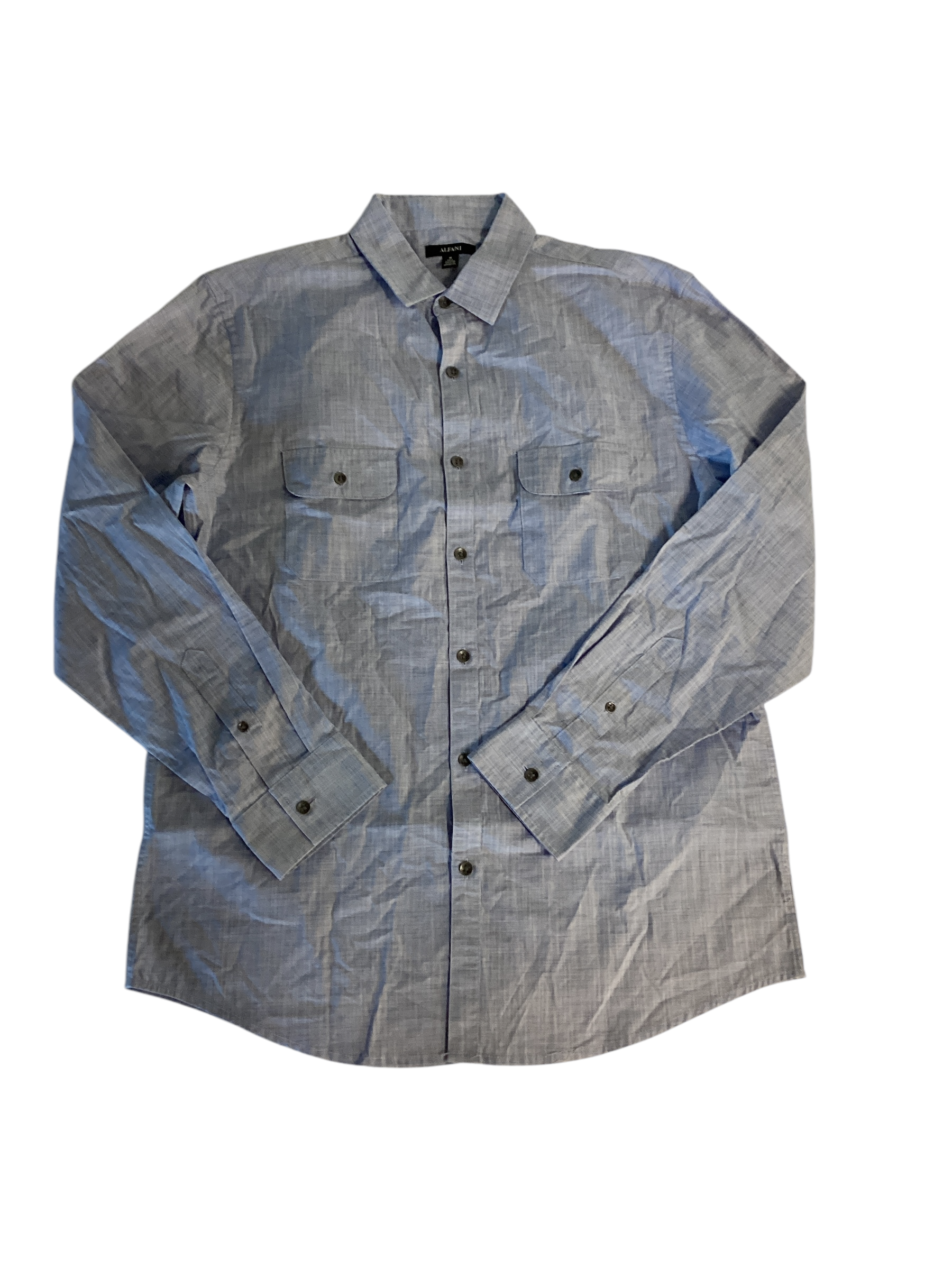 Alfani Mens Regular fit Long Sleeve Button-Up Shirt Medium Blue Solid