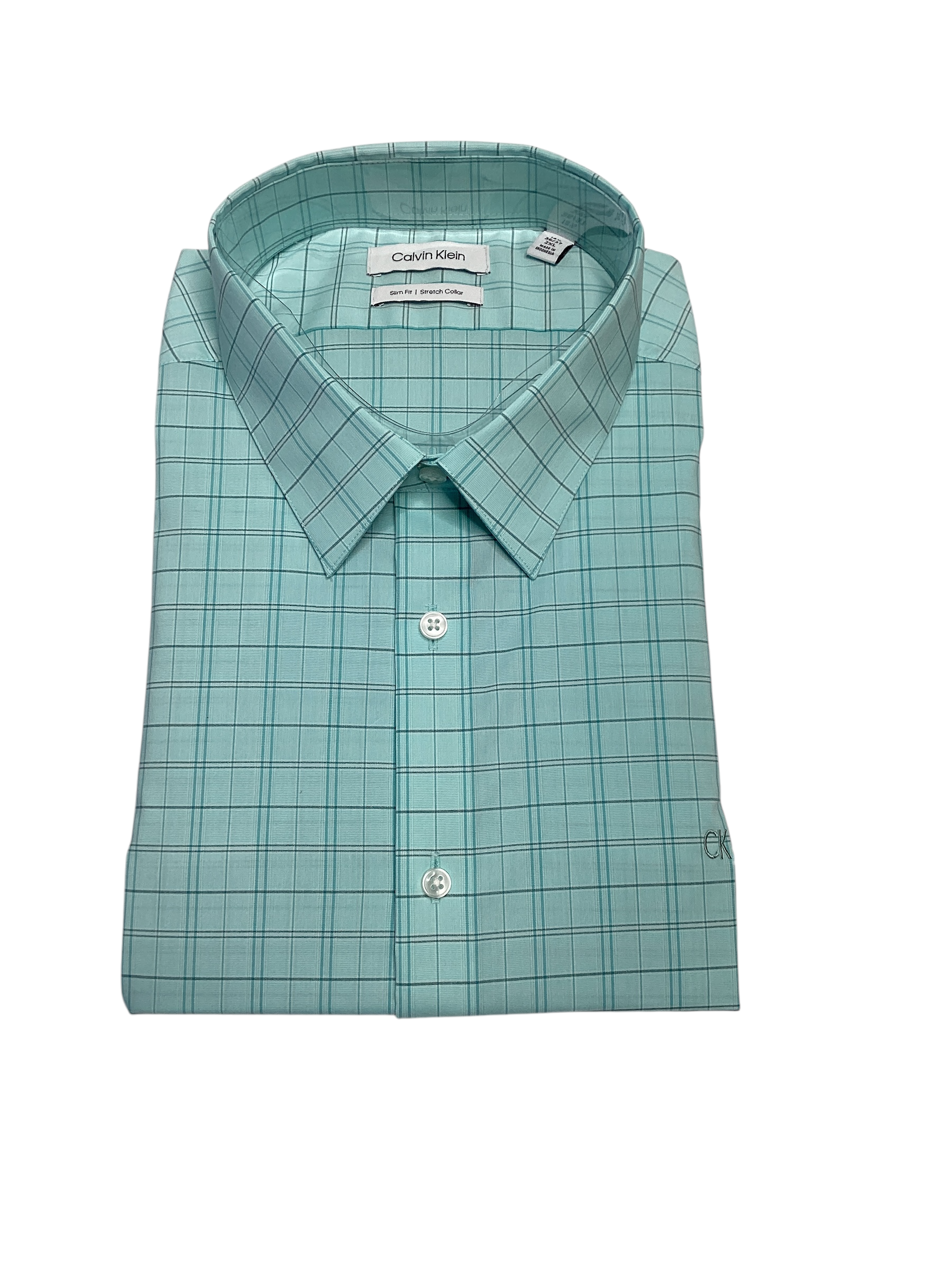 Calvin Klein Men's Slim Fit Dress Button Up Dress Shirt Green 18.5  36 37