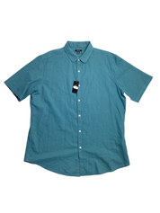 Alfani Mens Short Sleeve Button Up Shirt Solid Blue 2XL