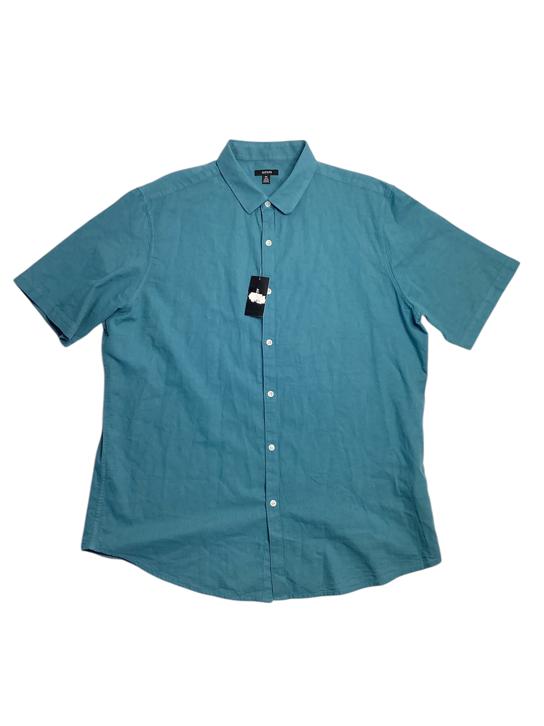 Alfani Mens Short Sleeve Button Up Shirt Solid Blue 2XL