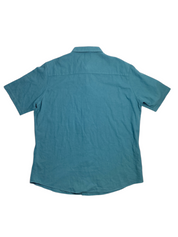 Alfani Mens Short Sleeve Button Up Shirt Solid Blue 2XL