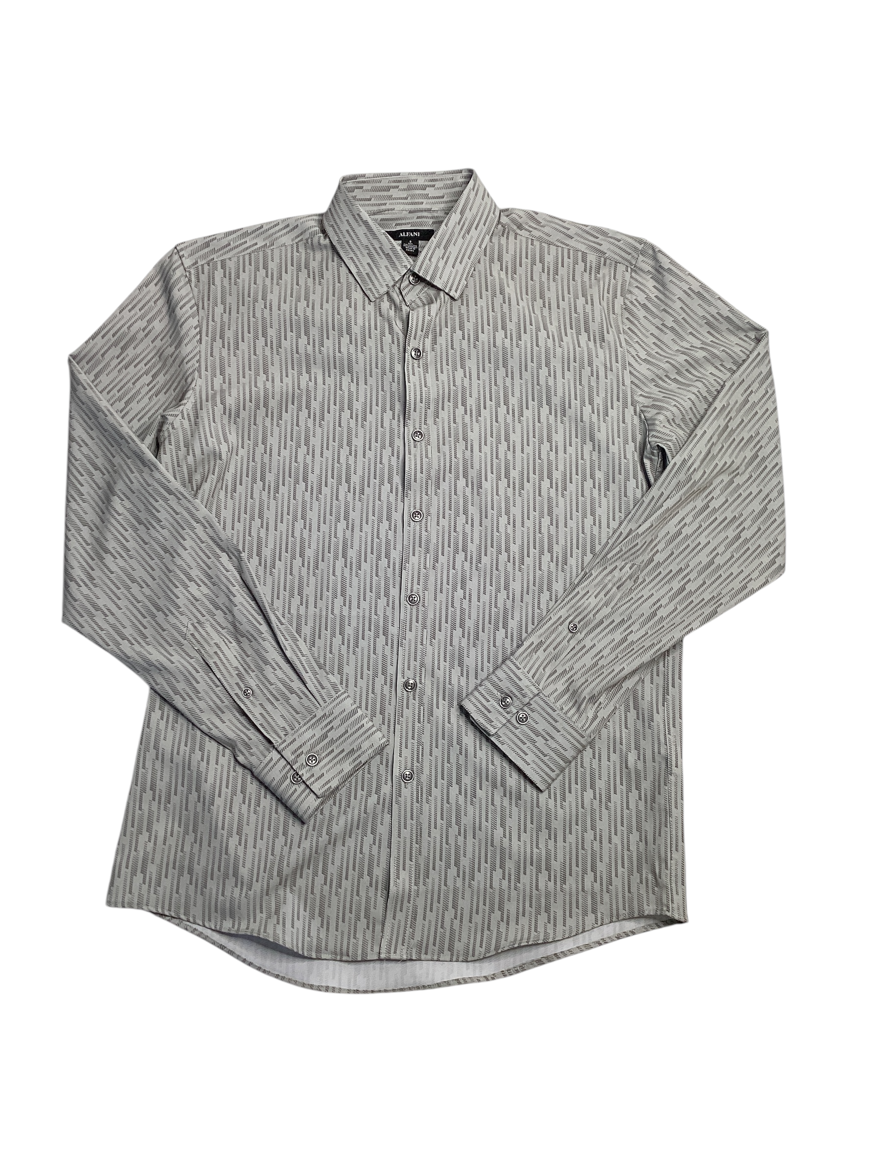 Alfani Mens Regular Fit Stripe Stretch Button Up Grey Small