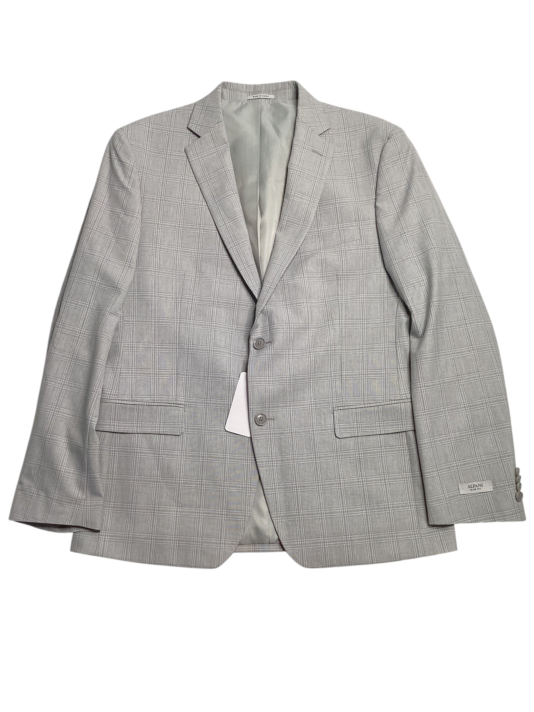 Alfani Mens Slim fit Sport Coat Blazer 46 R Light Grey Plaid Stretch