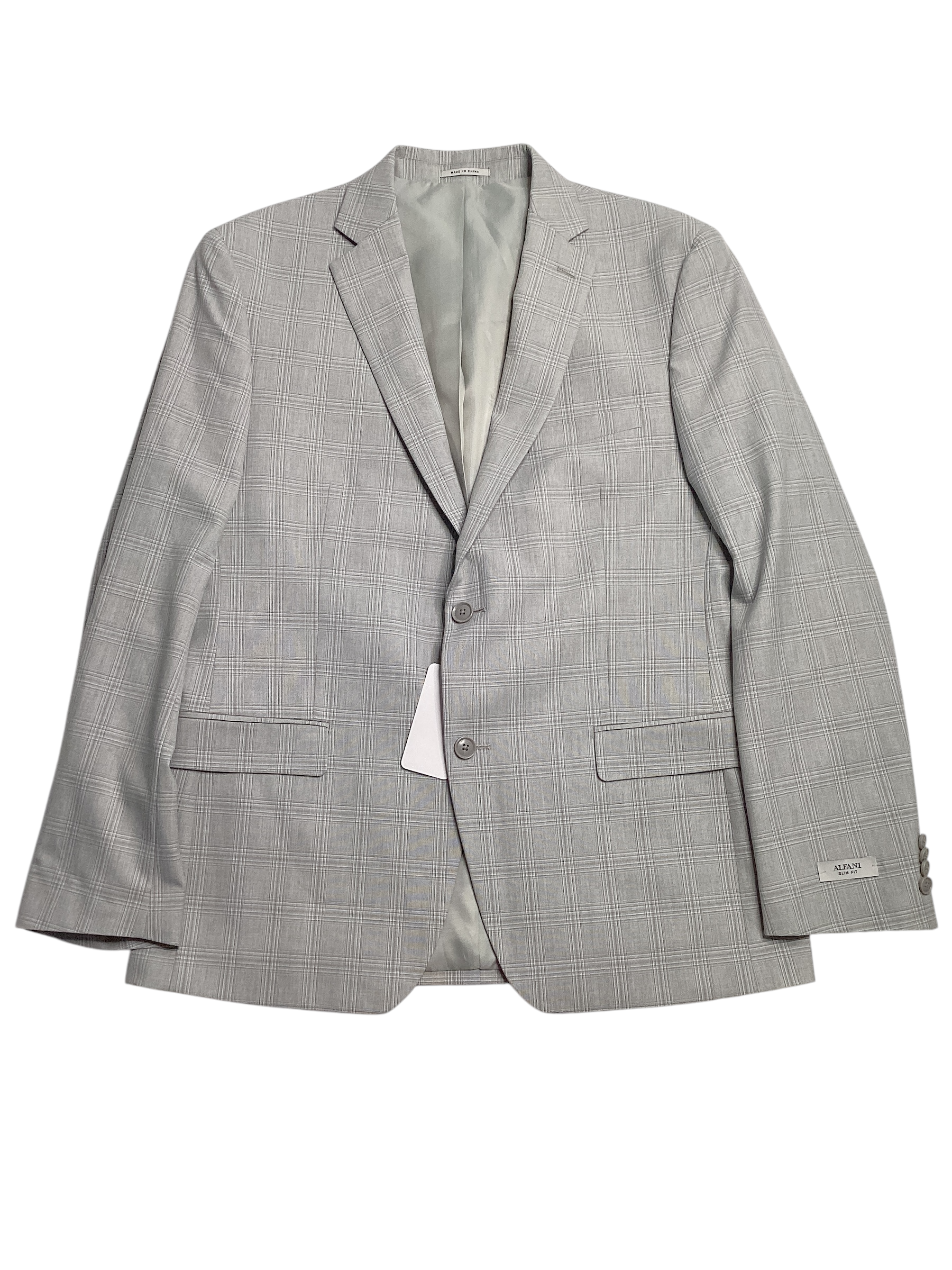 Alfani Mens Slim fit Suit Jacket Blazer 46 R Light Grey Plaid Stretch