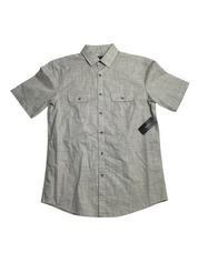 Alfani Mens Warren Short Sleeve Button Up Shirt Military Soil Grey Small