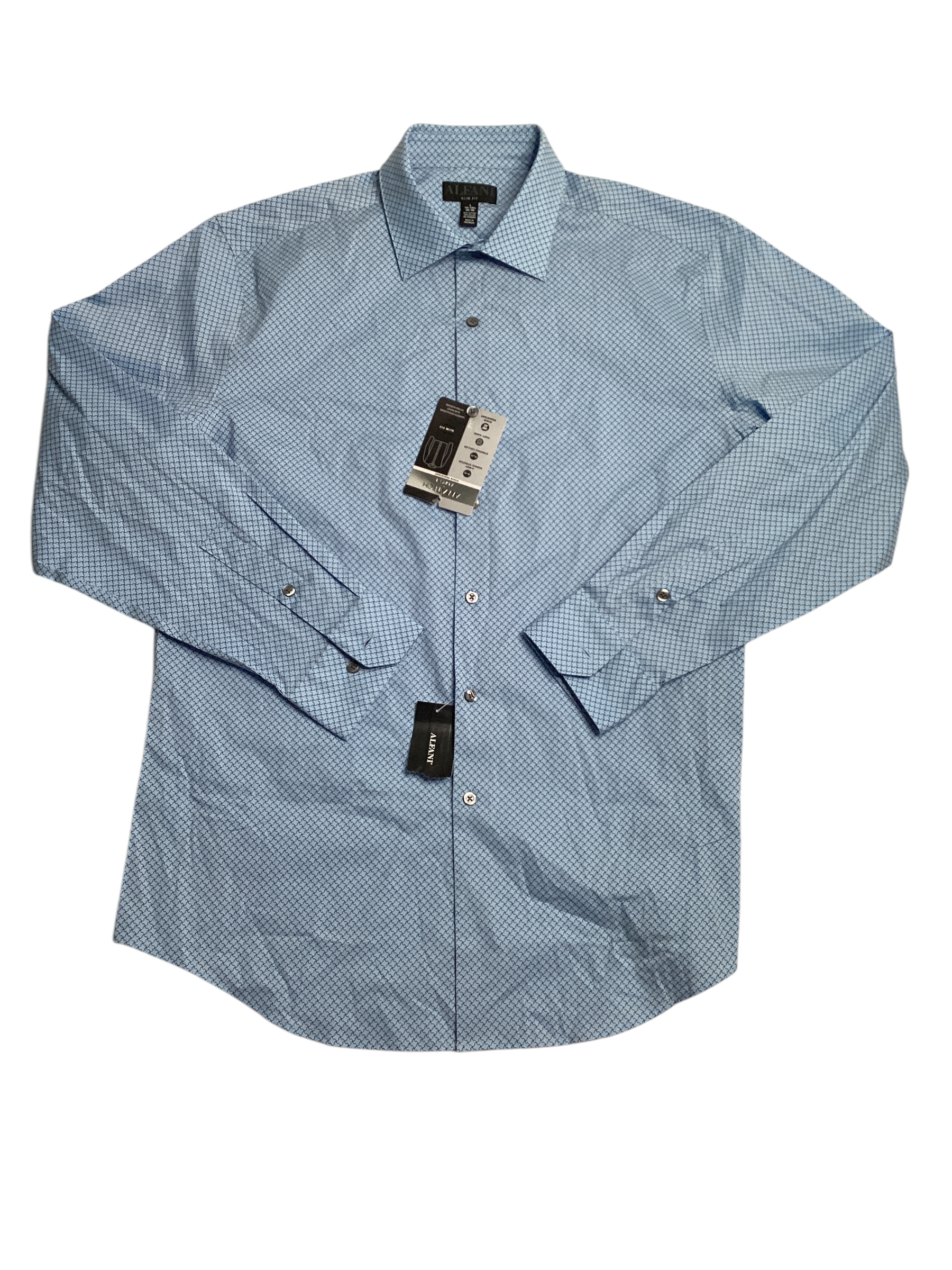 Alfani Mens Slim fit Long Sleeve Button-Up Shirt Large Blue Geometric Stretch