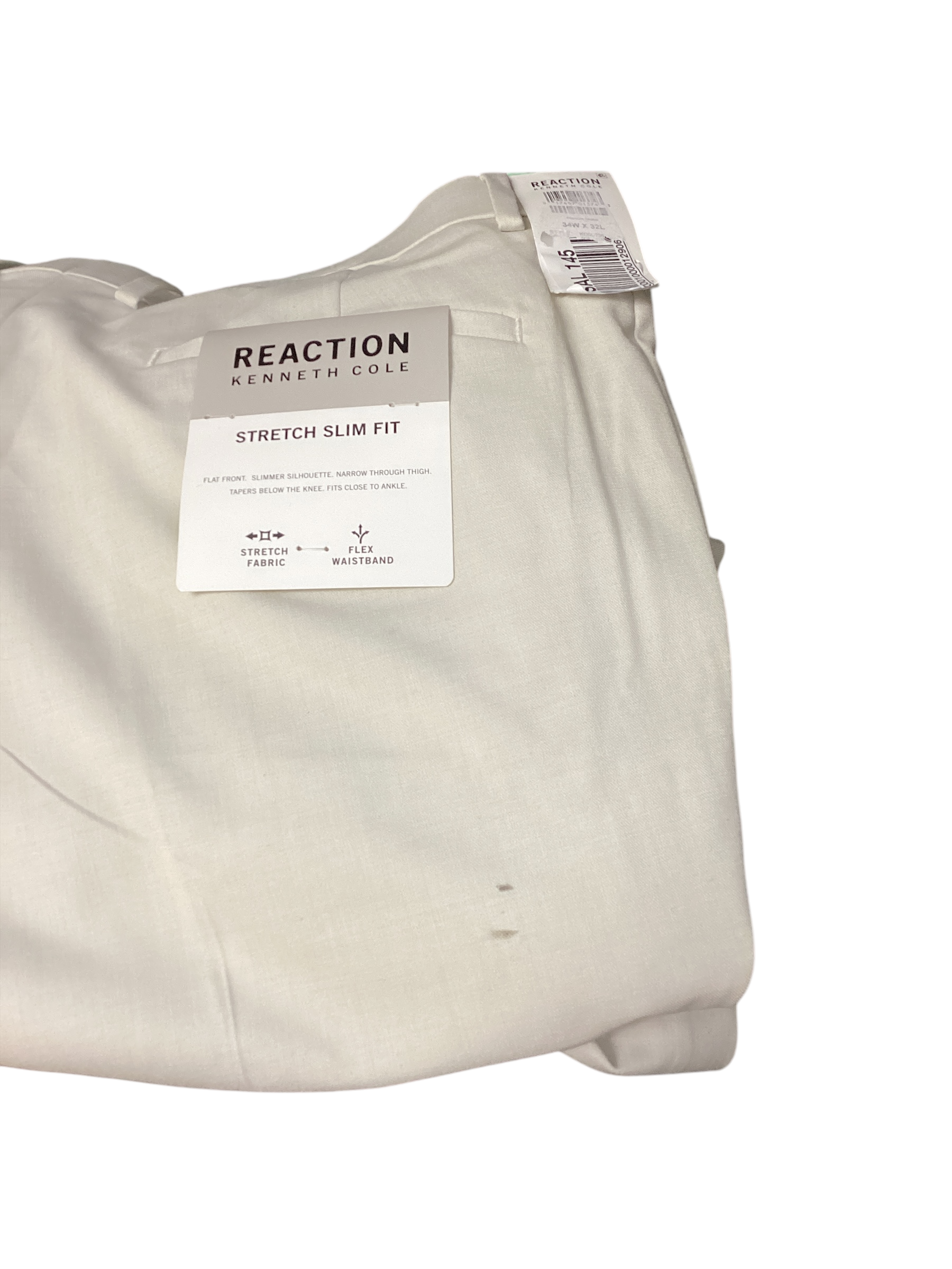 Kenneth Cole Mens Slim fit Dress Pants 34 / 32 White Solid Stretch