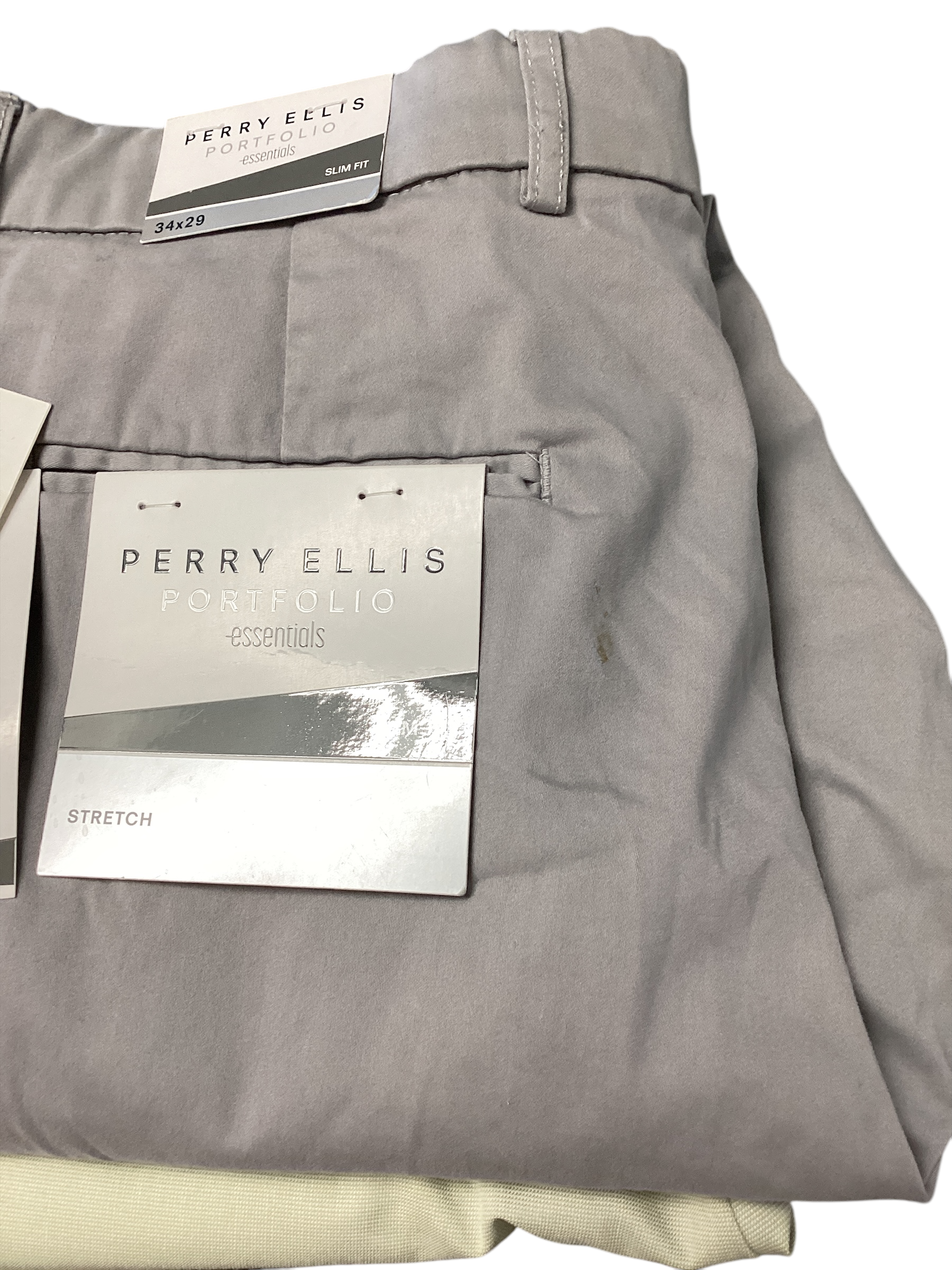 Perry Ellis Portfolio Mens Slim fit Dress Pants 34 / 29 Grey Solid Stretch