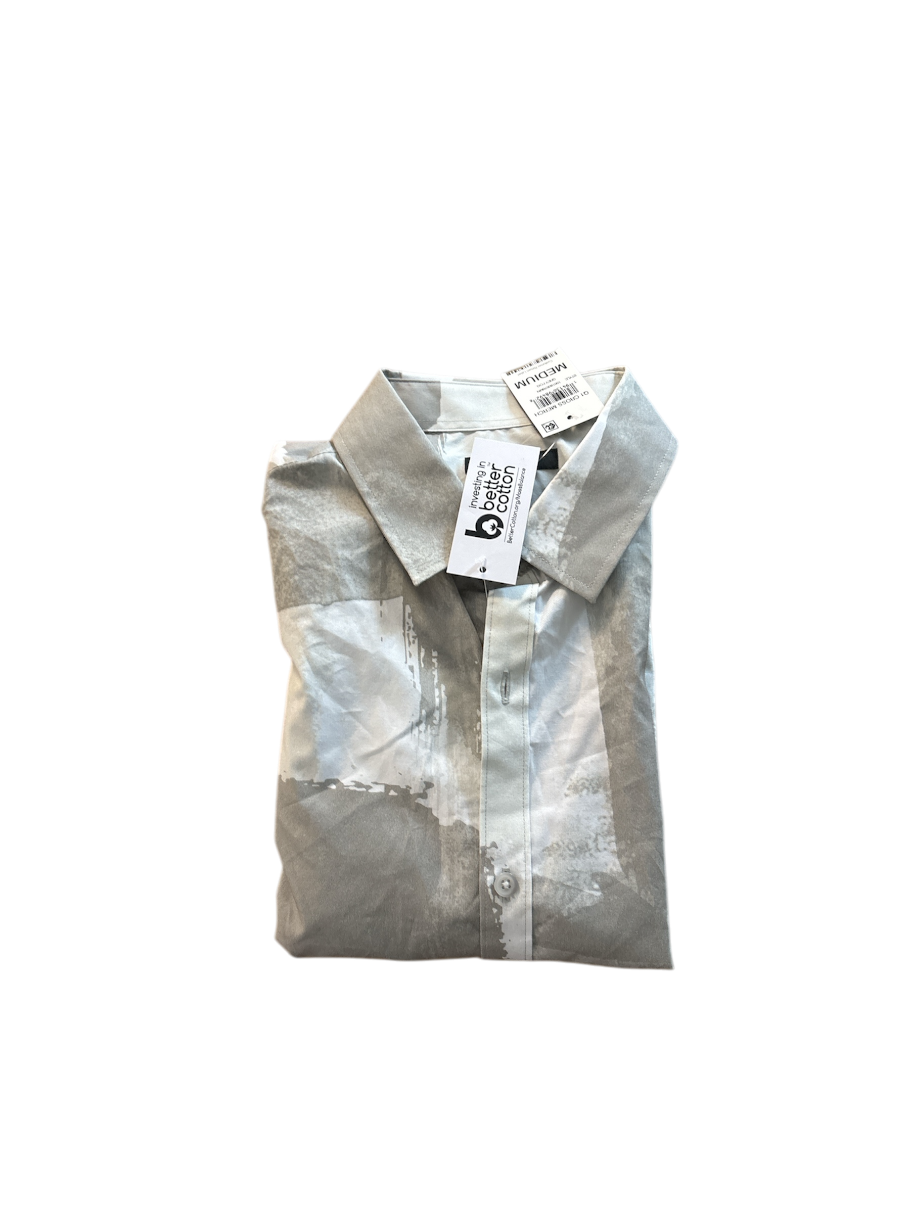 Alfani Mens Regular fit Short Sleeve Button-Up Shirt Medium Grey Abstract