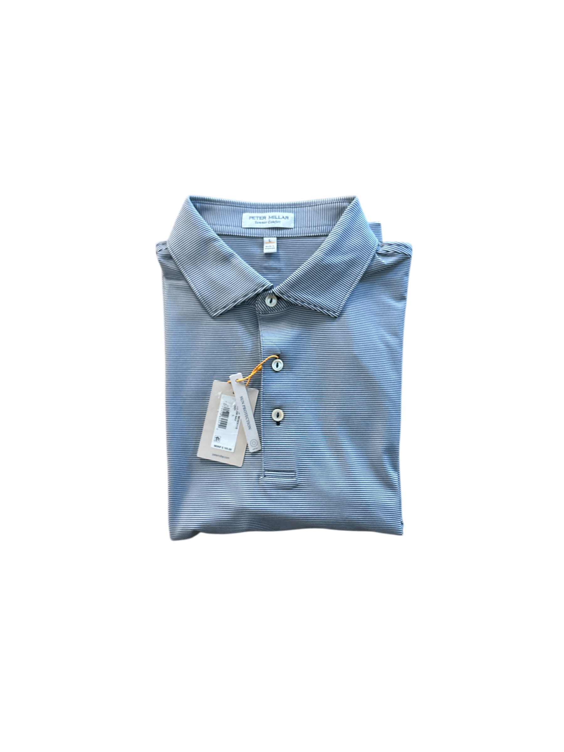 Peter Millar Mens Regular fit Short Sleeve Polo Shirt Large Blue Striped Stretch