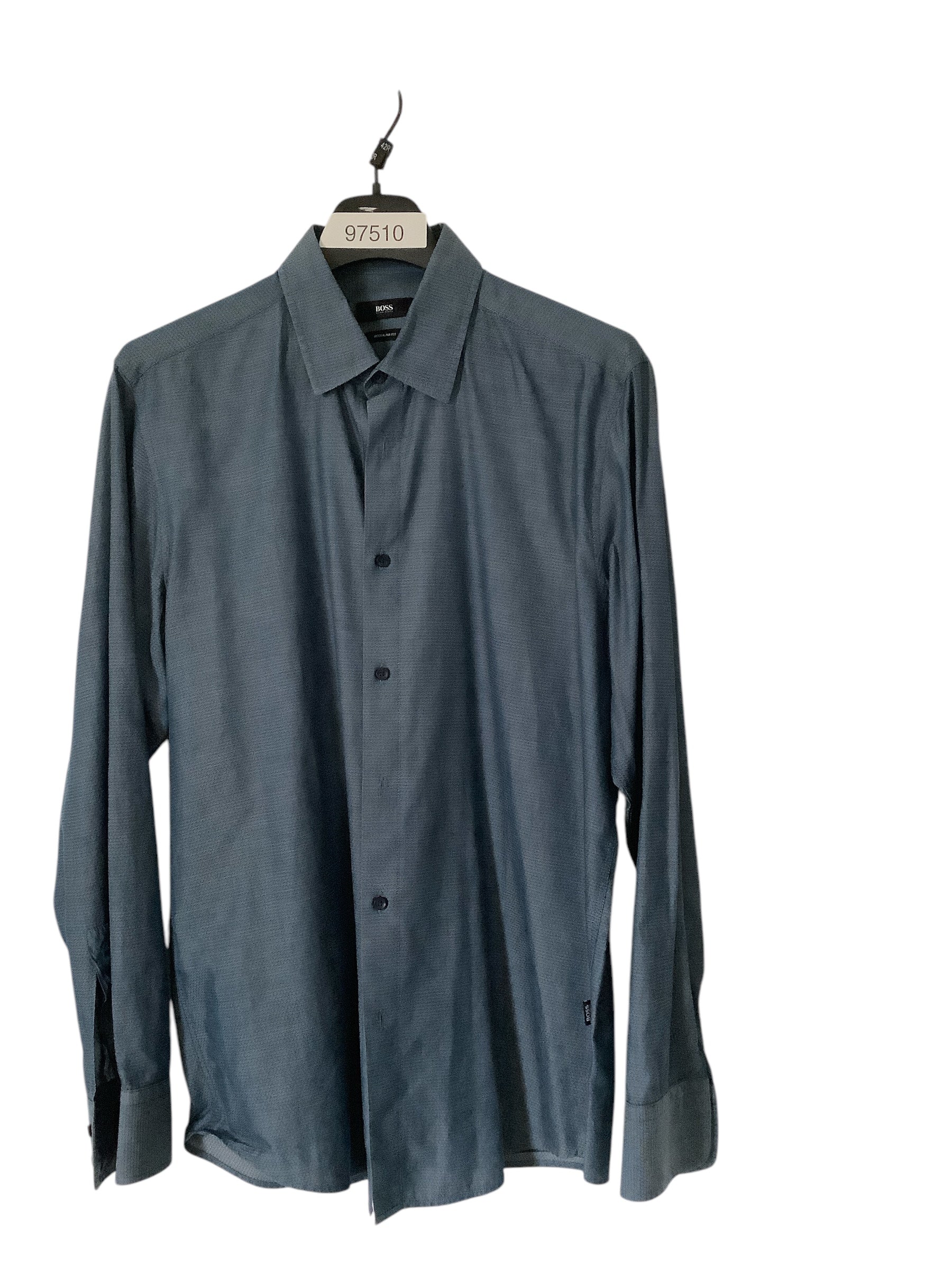 Hugo Boss Mens Regular Fit Long Sleeve Button Up Shirt Large Blue Geometric