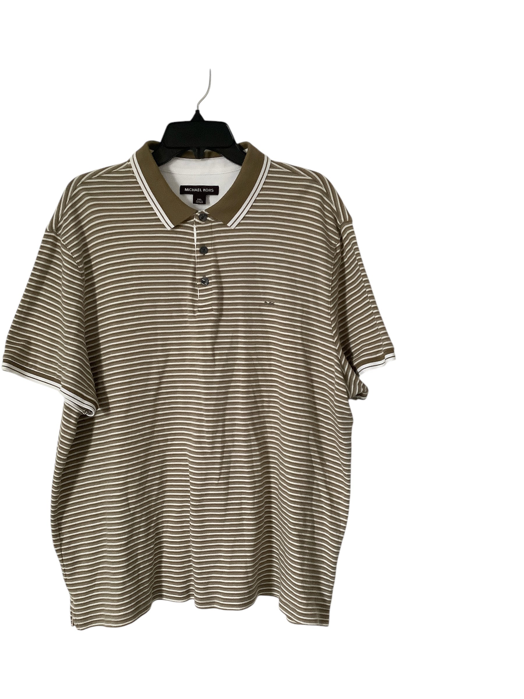 Michael Kors Mens Regular Fit Short Sleeve Polo Shirt XXL Brown Striped