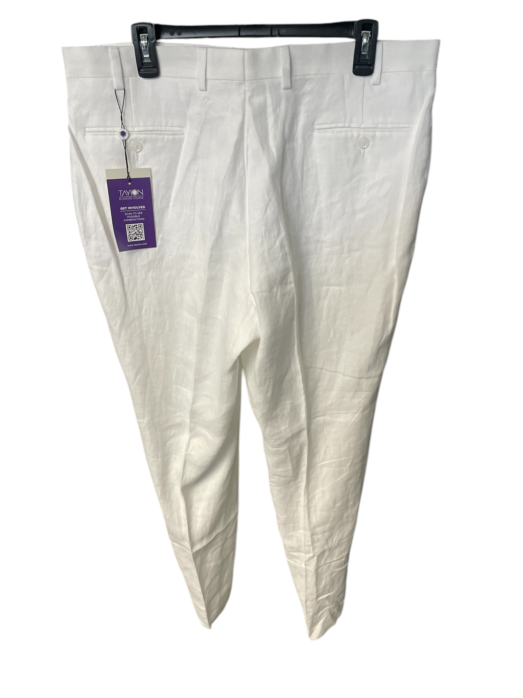 Tayion Collection Mens Classic fit Dress Pants 36 / 32 White Solid