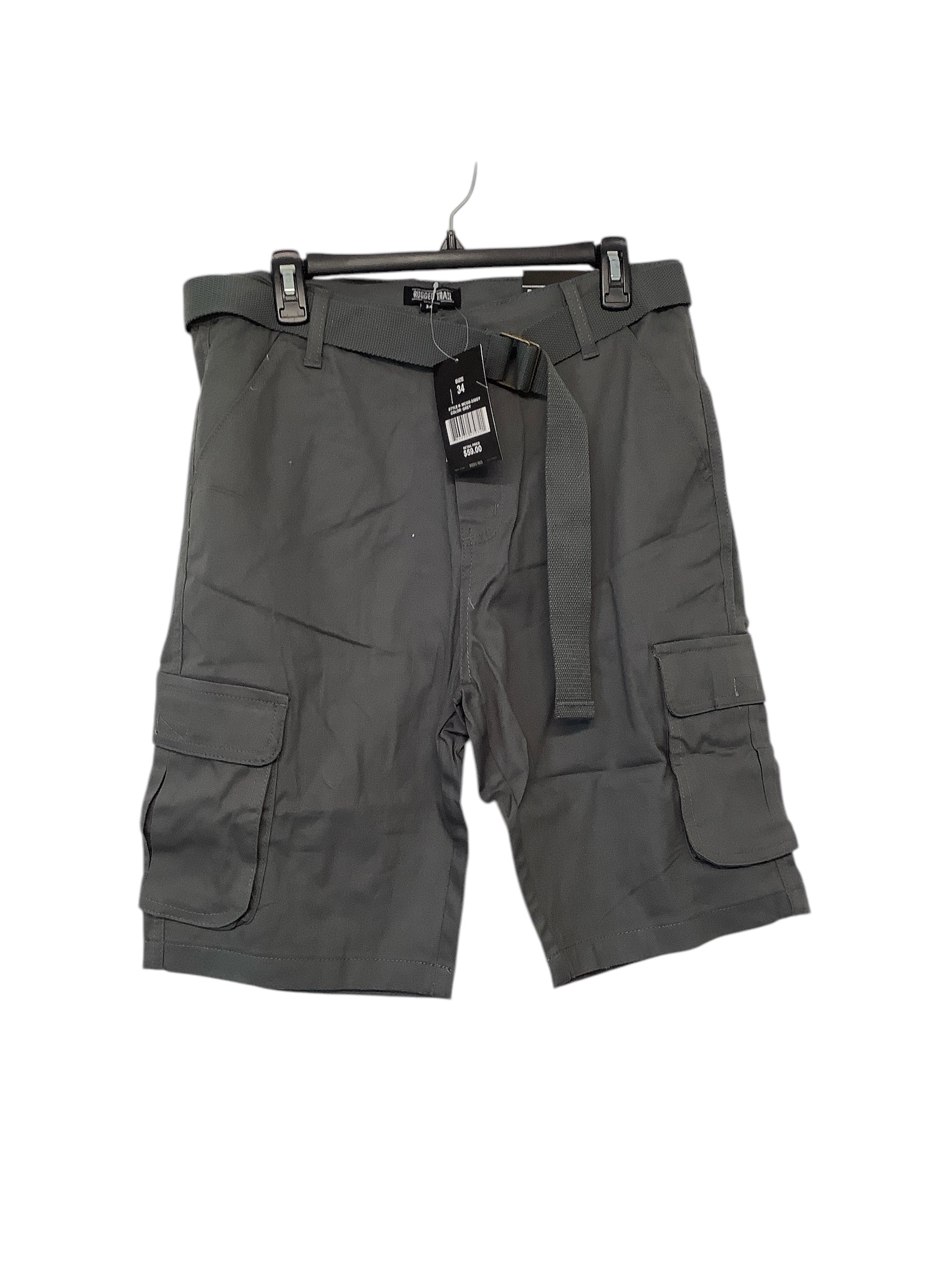 Rugged Trail Mens Regular Fit 10" Cargo Shorts 34 Grey Solid