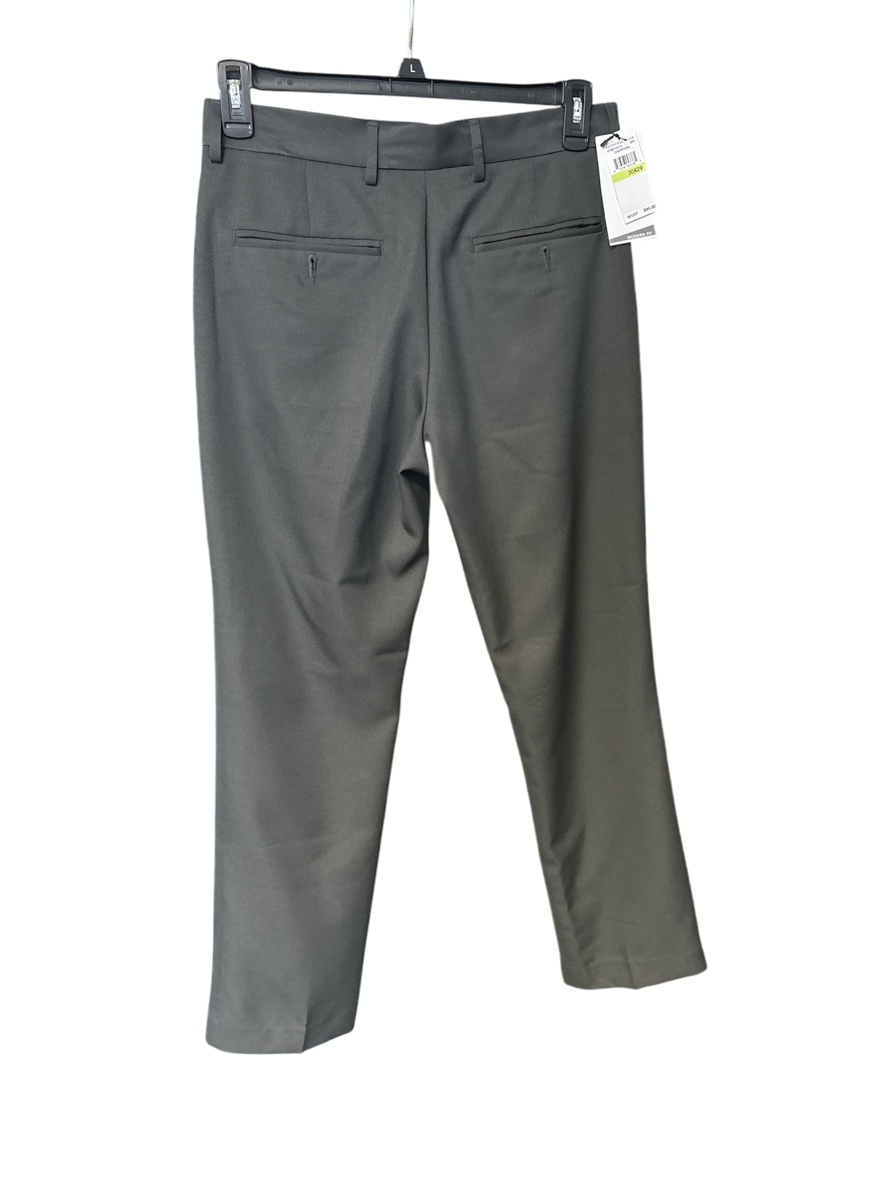 Perry Ellis Mens Modern fit Dress Pants 29 / 30 Charcoal Grey Solid Stretch