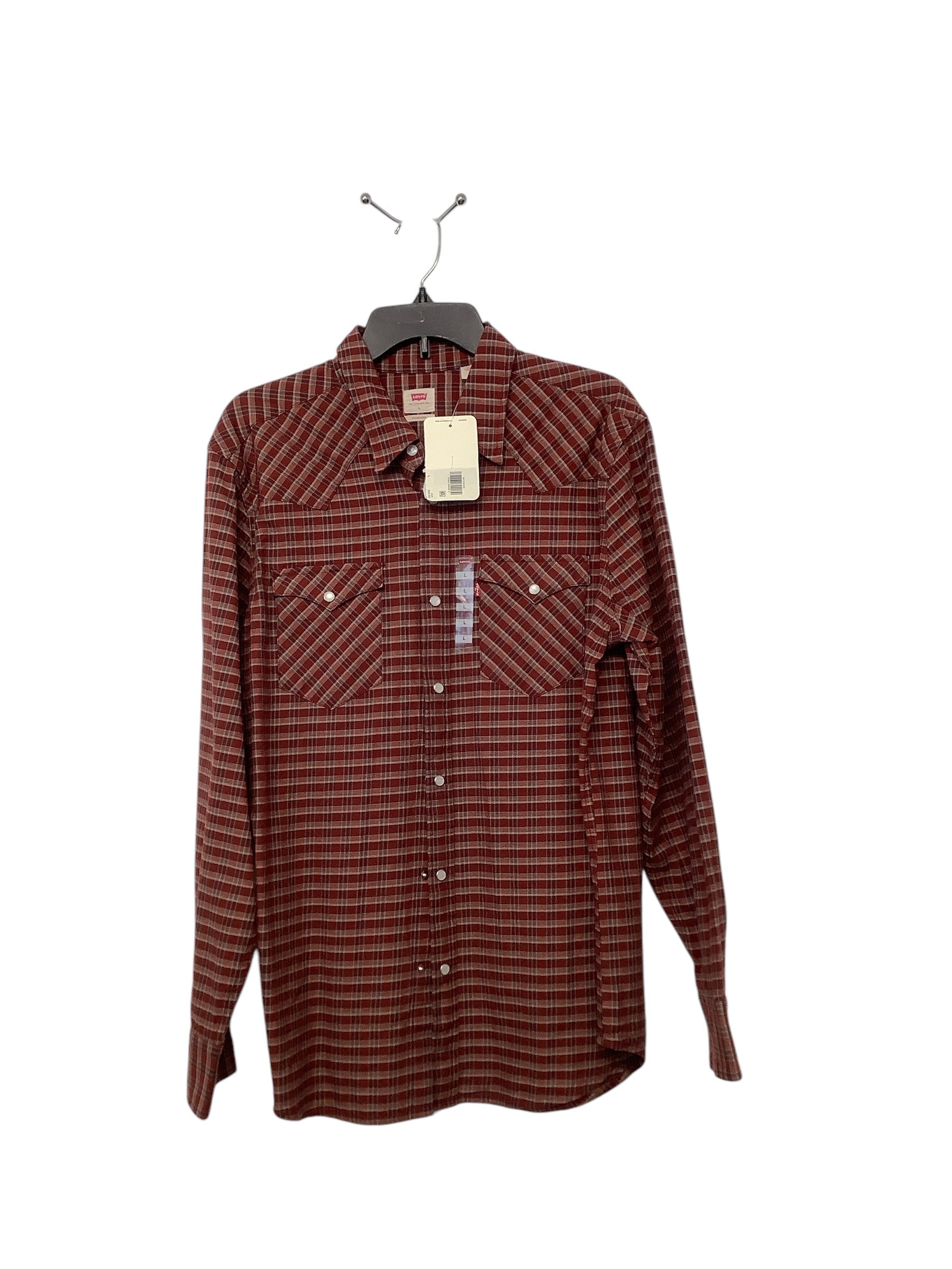 Levis Mens Regular Fit Long Sleeve Button Up Shirt Large Brown Plaid