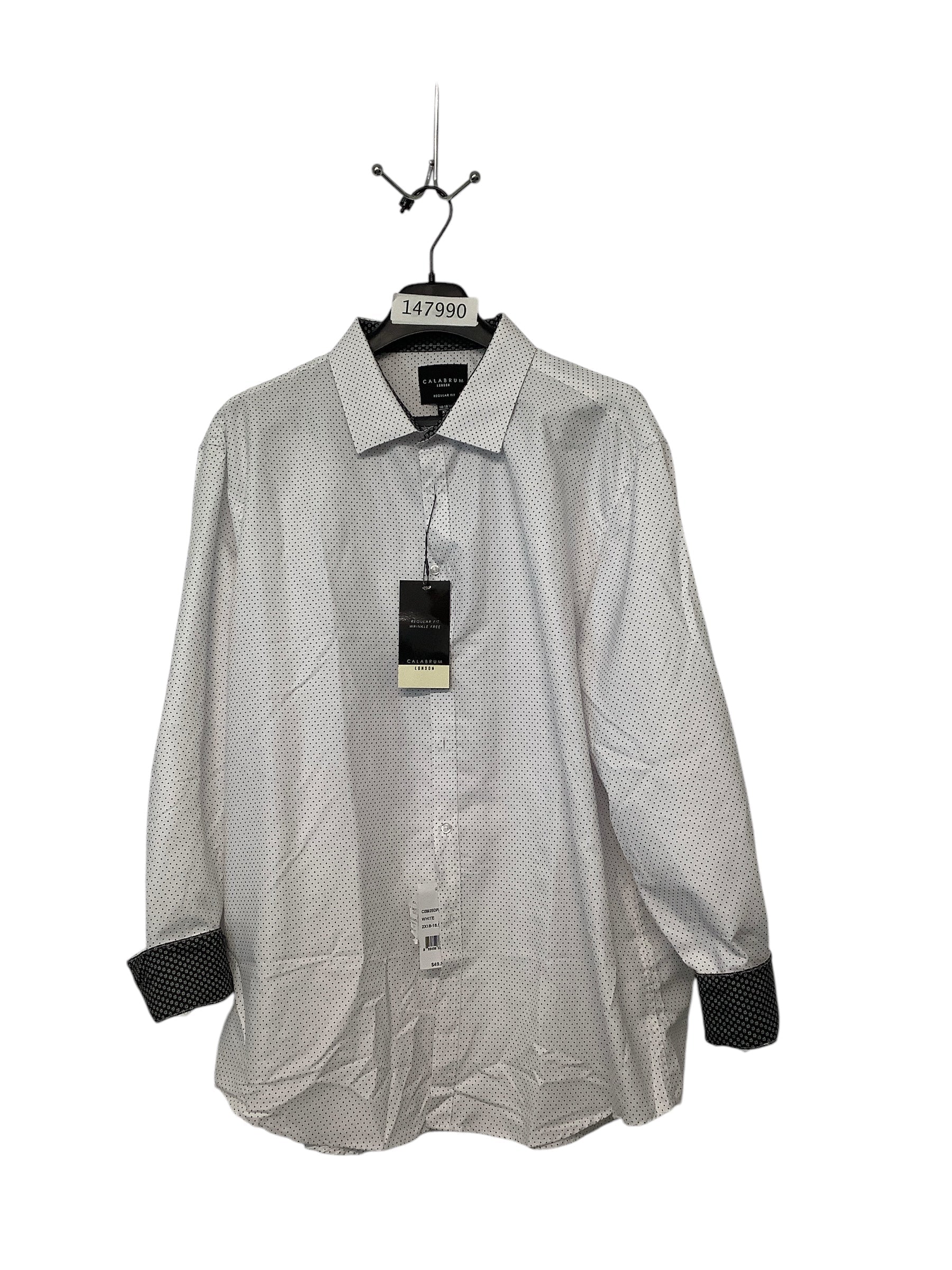 Calabrum Mens Regular Fit Long Sleeve Button Up Shirt XXL White Polka Dot