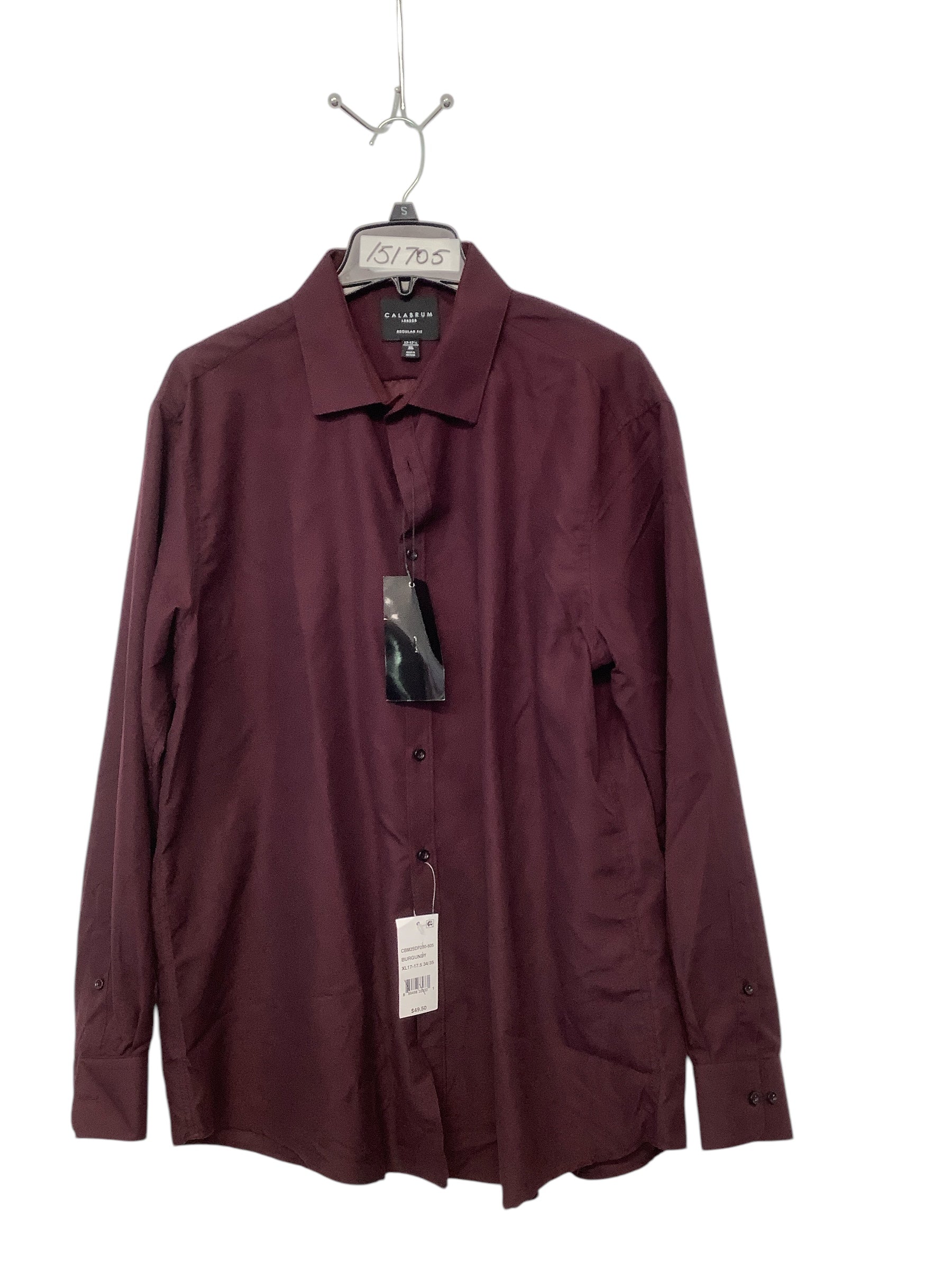 Calabrum Mens Regular Fit Long Sleeve Button Up Shirt XL Red Solid
