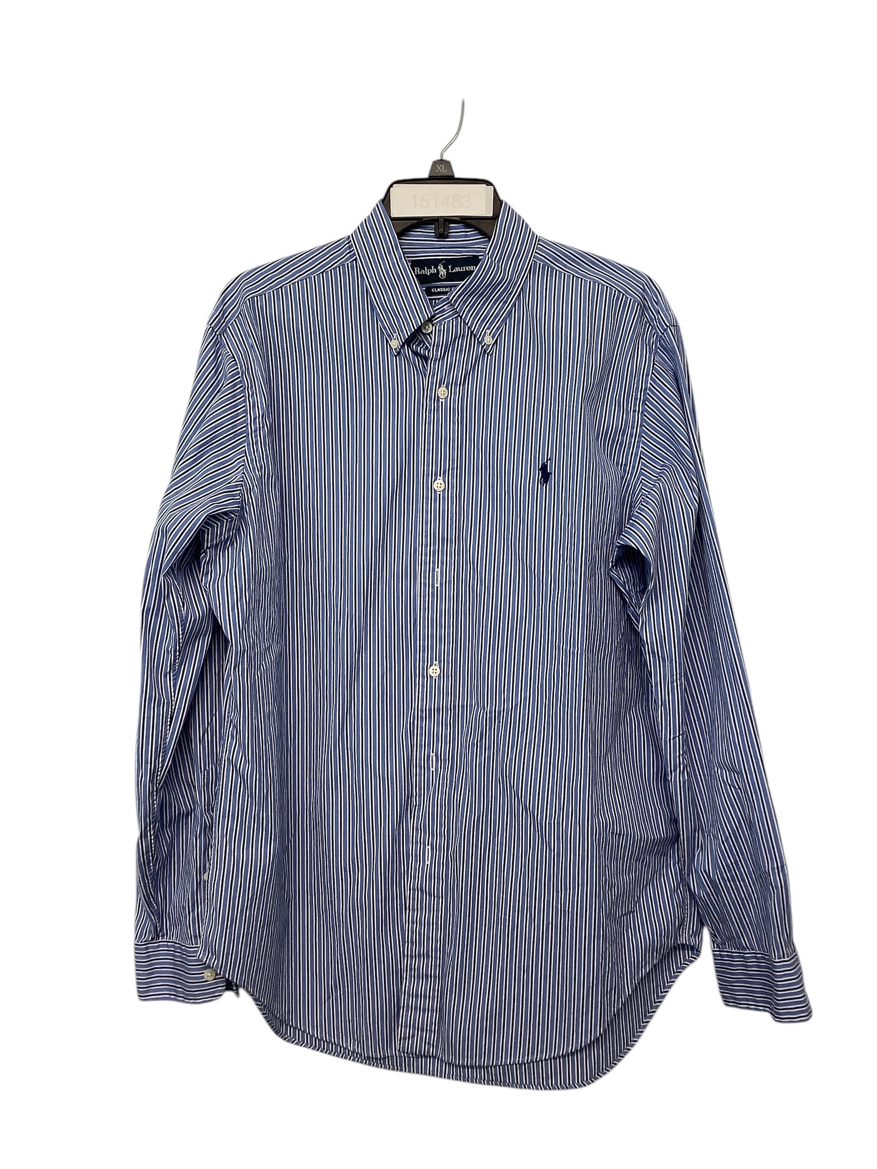 Ralph Lauren Polo Classic Fit Long Sleeve Button Up Shirt Medium Blue Striped