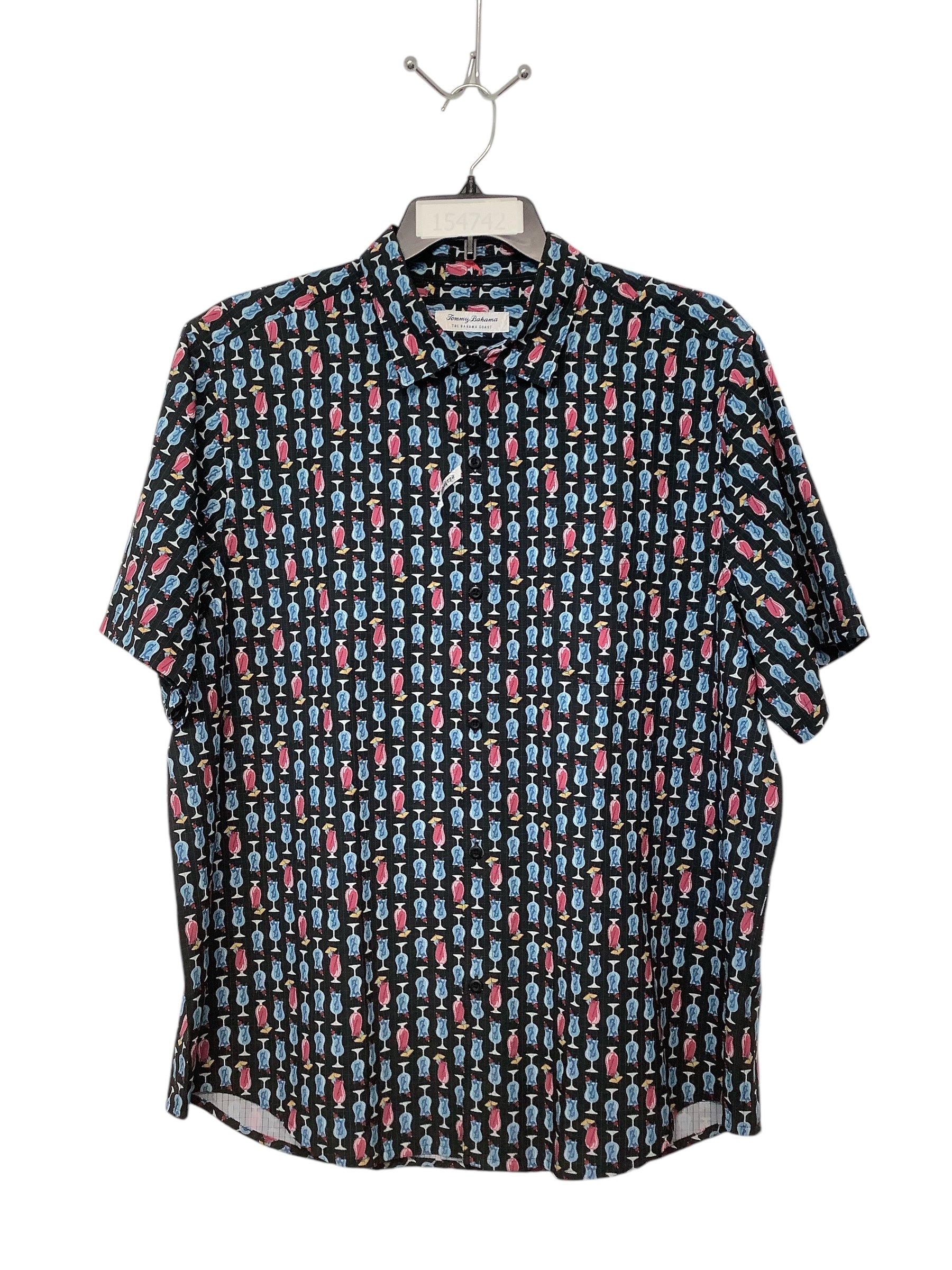 Tommy Bahama Mens Regular Fit Short Sleeve Button Up Shirt XL Black Cocktails