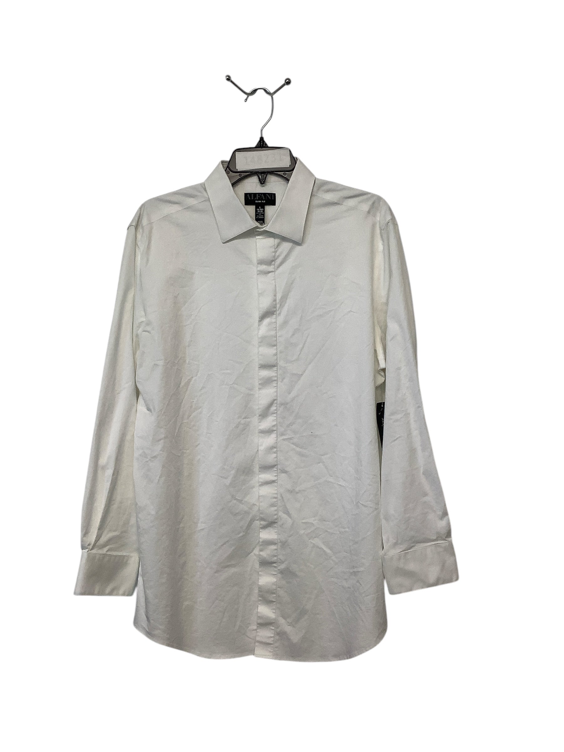 Alfani Mens Slim Fit Long Sleeve Button Up Shirt Large 16 16.5 White Solid