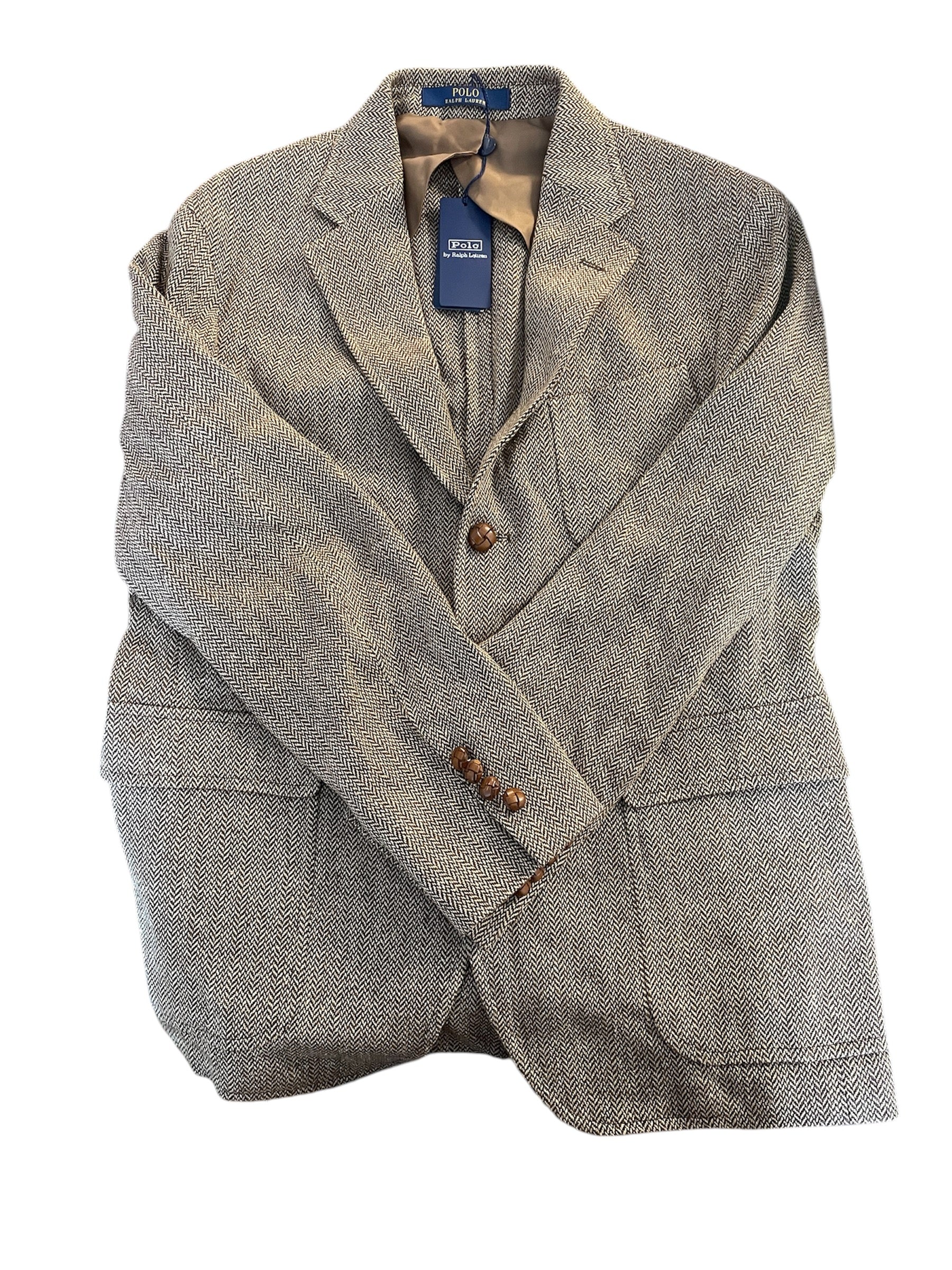 Polo Ralph Lauren Soft Herringbone Sport Coat Blazer 42R Brown / Tan Wool