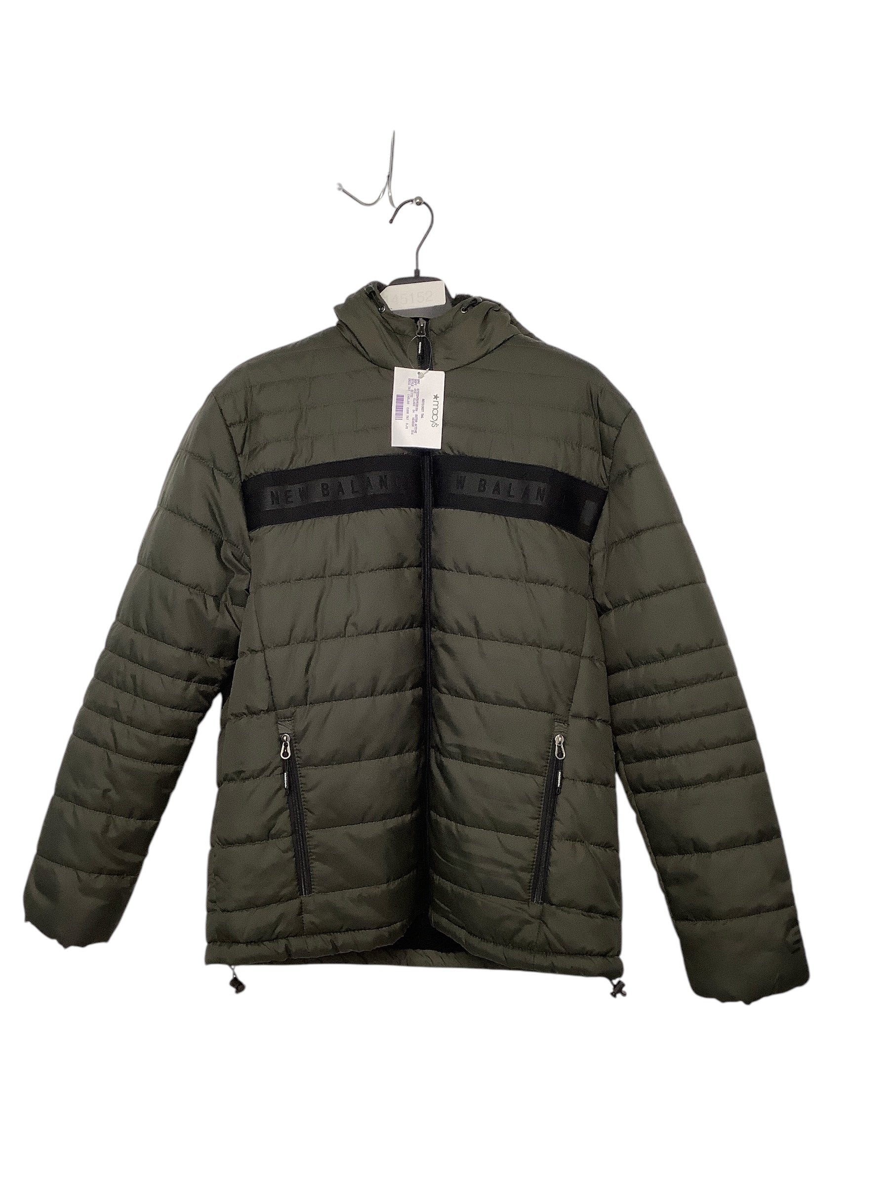 New Balance Mens Puffer Jacket Coat Medium Green Full Zip Solid