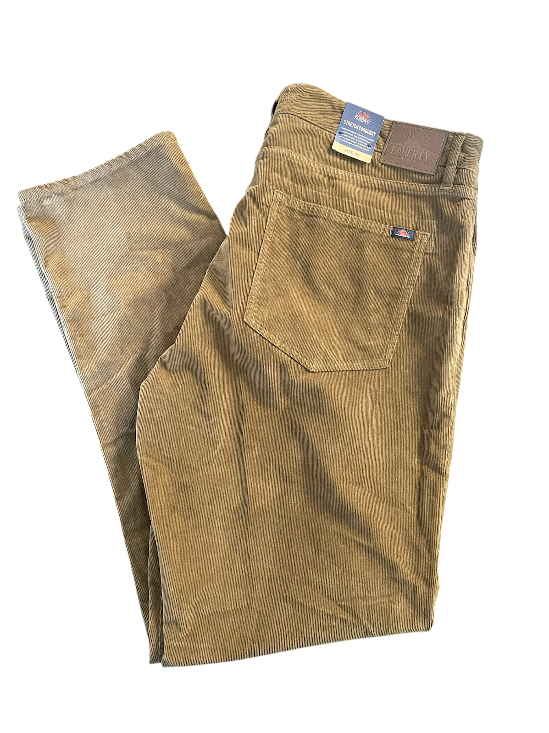 Faherty Brand Men Regular fit Casual Corduroy Pants 36 / 32 Brown Solid Stretch