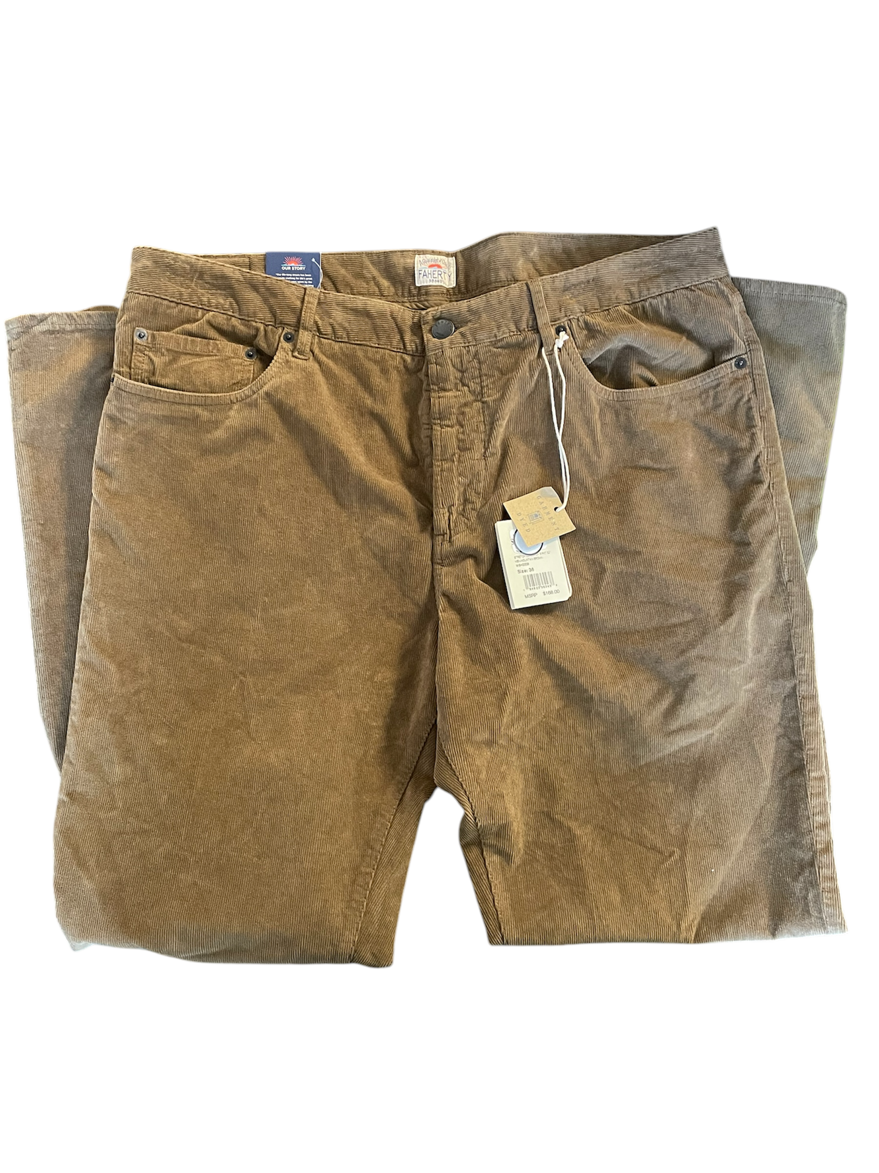 Faherty Brand Men Regular fit Casual Corduroy Pants 36 / 32 Brown Solid Stretch