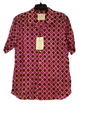 Kardo Mens Lamar Printed Short Sleeve Button Shirt Large Pink /  Red