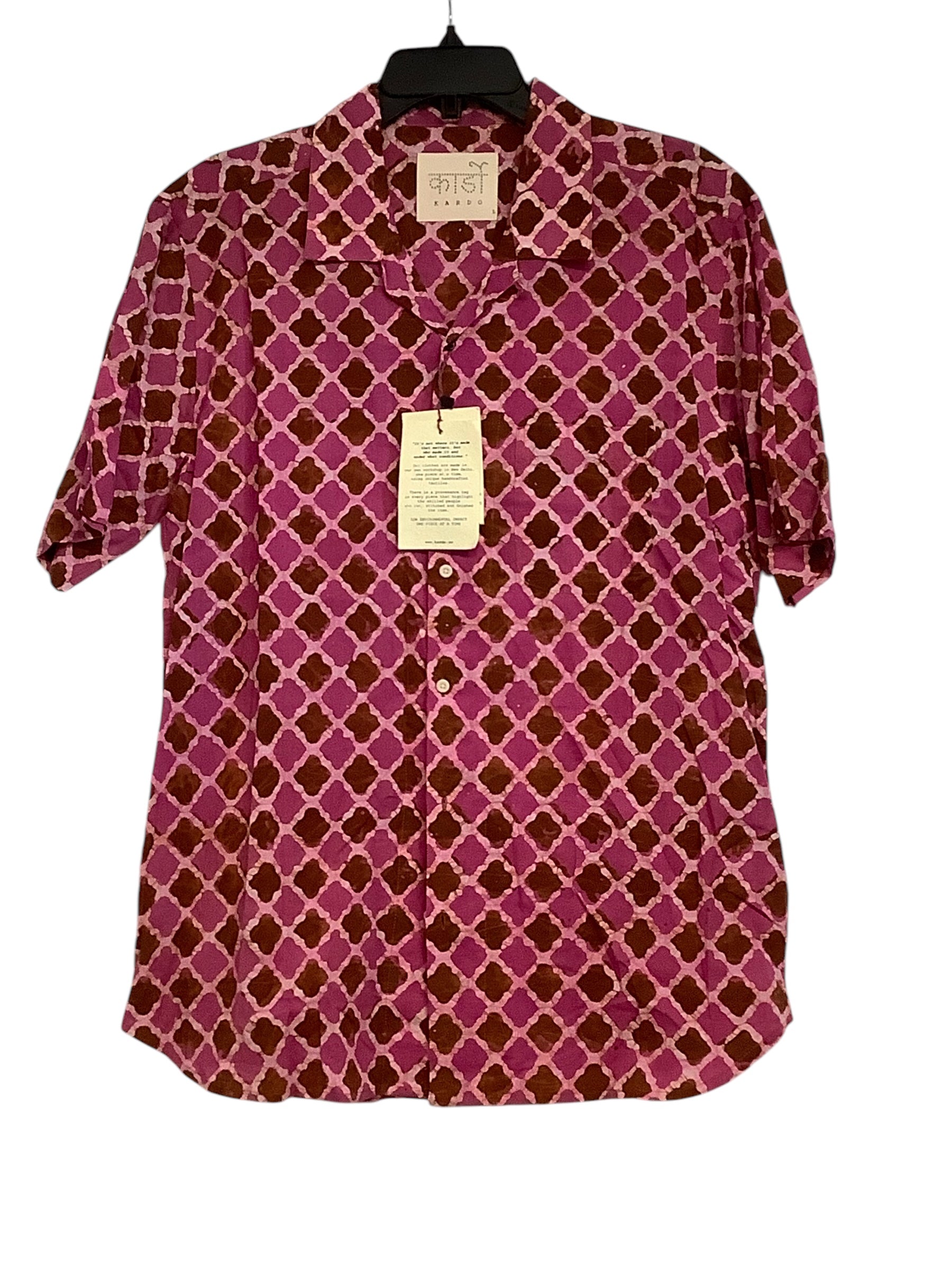 Kardo Mens Lamar Printed Short Sleeve Button Shirt Large Pink /  Red