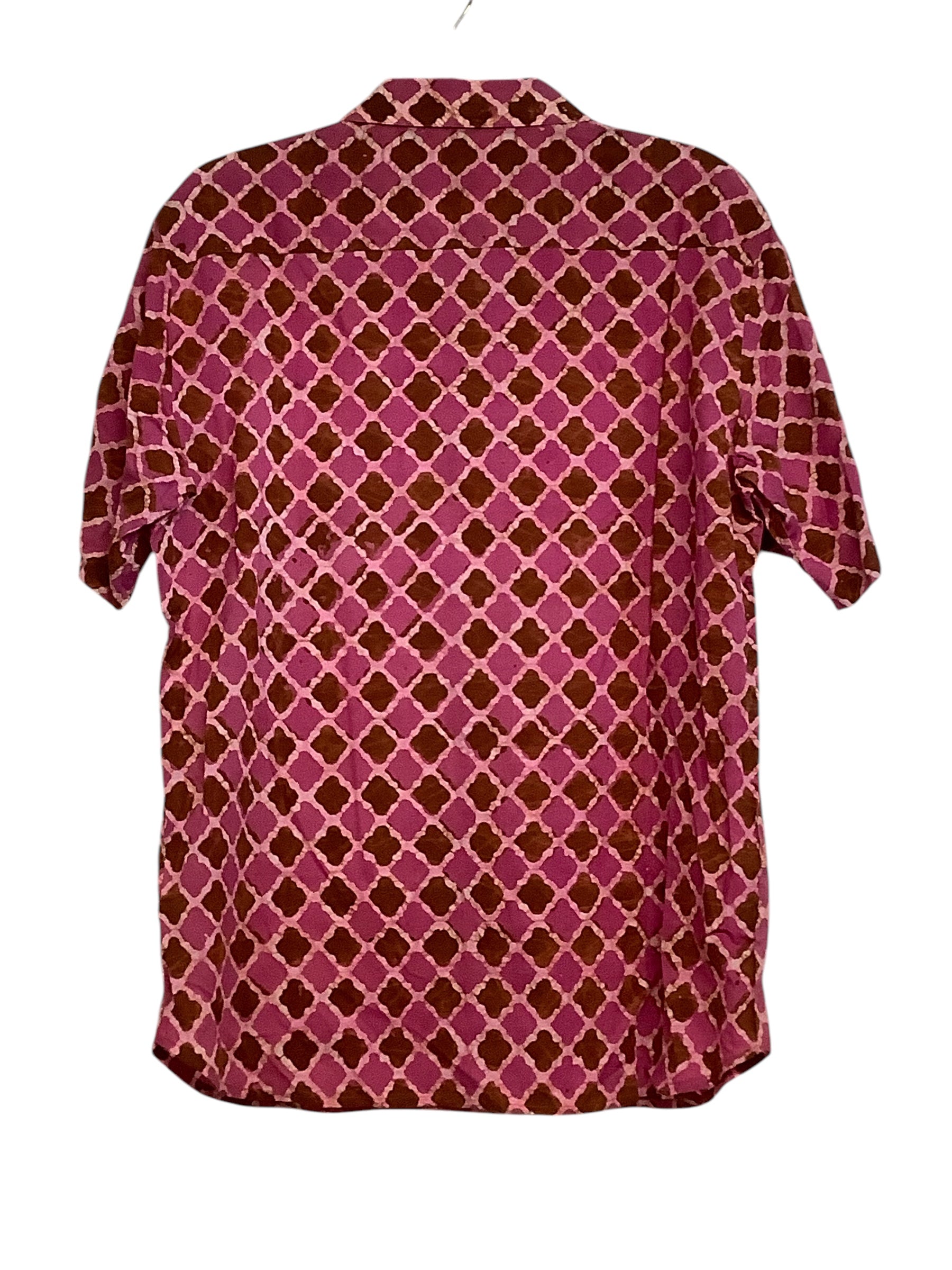Kardo Mens Lamar Printed Short Sleeve Button Shirt Large Pink /  Red