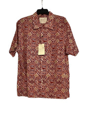 Kardo Mens Chintan Cotton Short Sleeve Button Shirt Large Orange