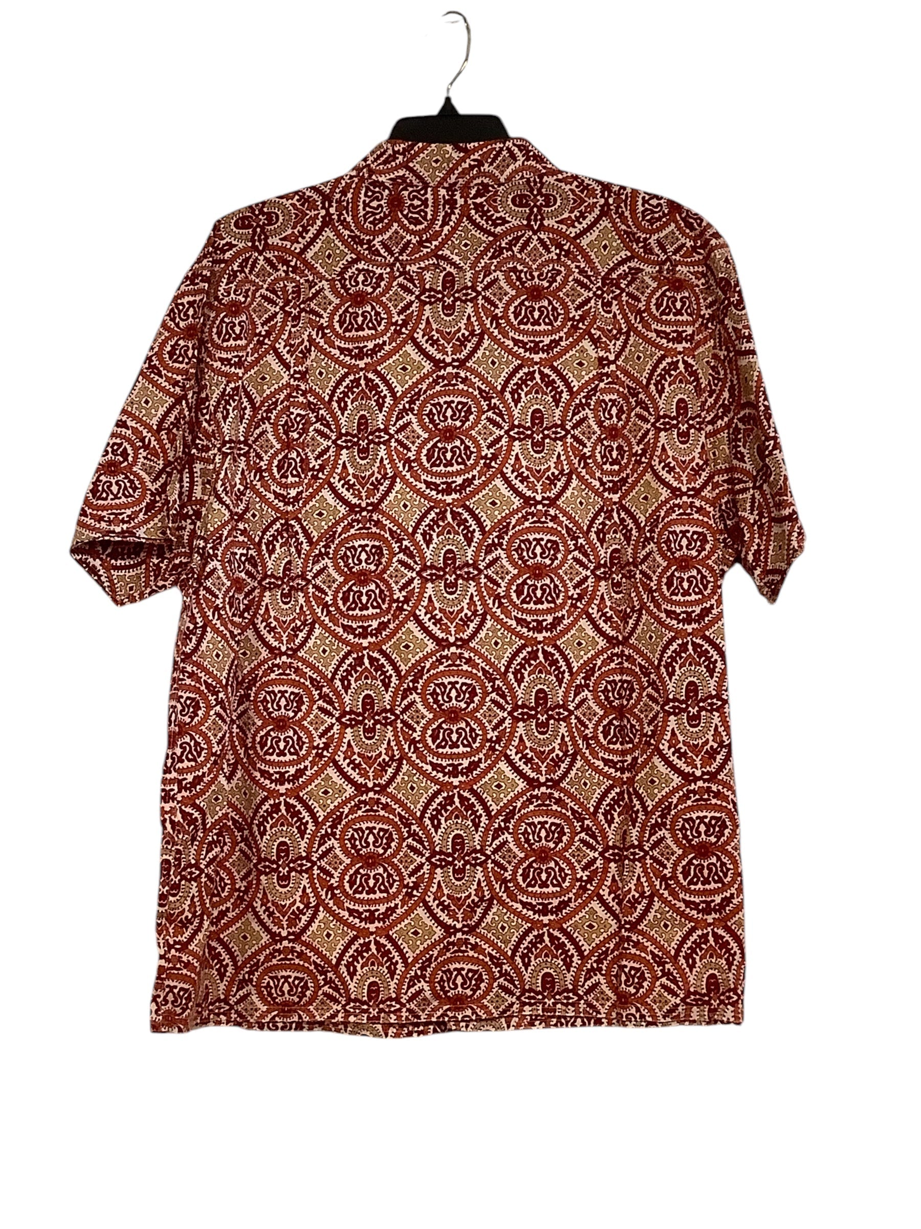 Kardo Mens Chintan Cotton Short Sleeve Button Shirt Large Orange