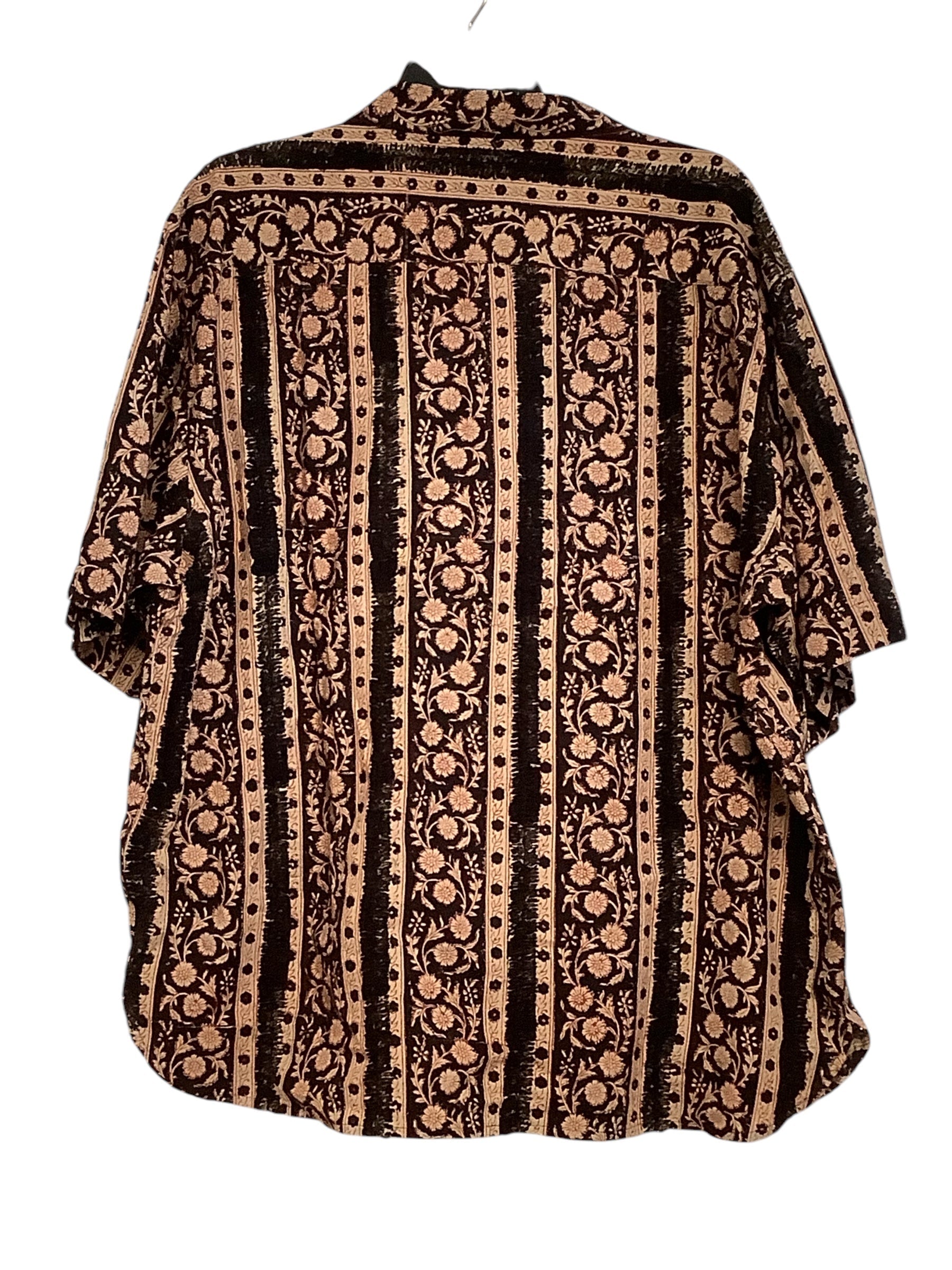 Kardo Mens Ronen Black Brown Crochet Short Sleeve Button Down Shirt XL Cotton