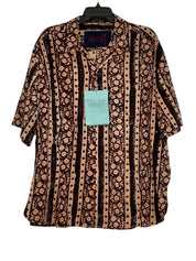 Kardo Mens Ronen Black Brown Crochet Short Sleeve Button Down Shirt XL Cotton