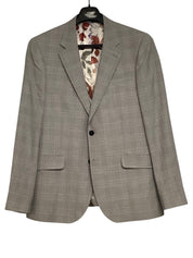 Ted Baker Mens Slim Fit Sport Coat Blazer 5 / 42 Light Grey Plaid Wool Linen