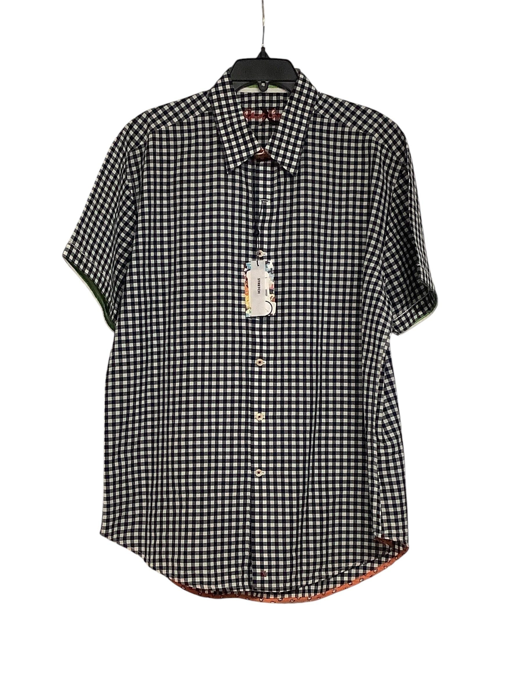 Robert Graham Mens Modern Fit Short Sleeve Button Shirt XXL 2XL Blue Checkered