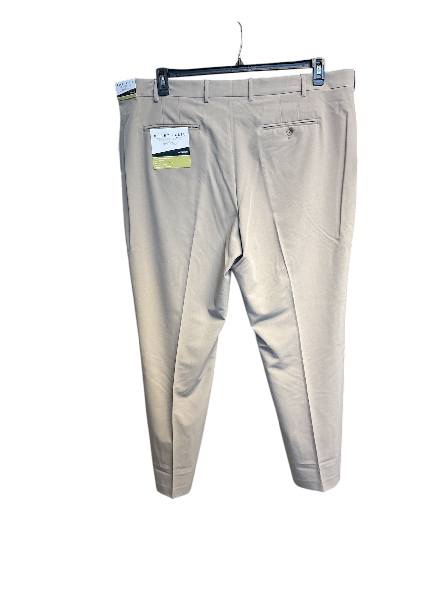 Perry Ellis Portfolio Mens Modern fit Dress Pants 44 / 32 Beige Solid Stretch